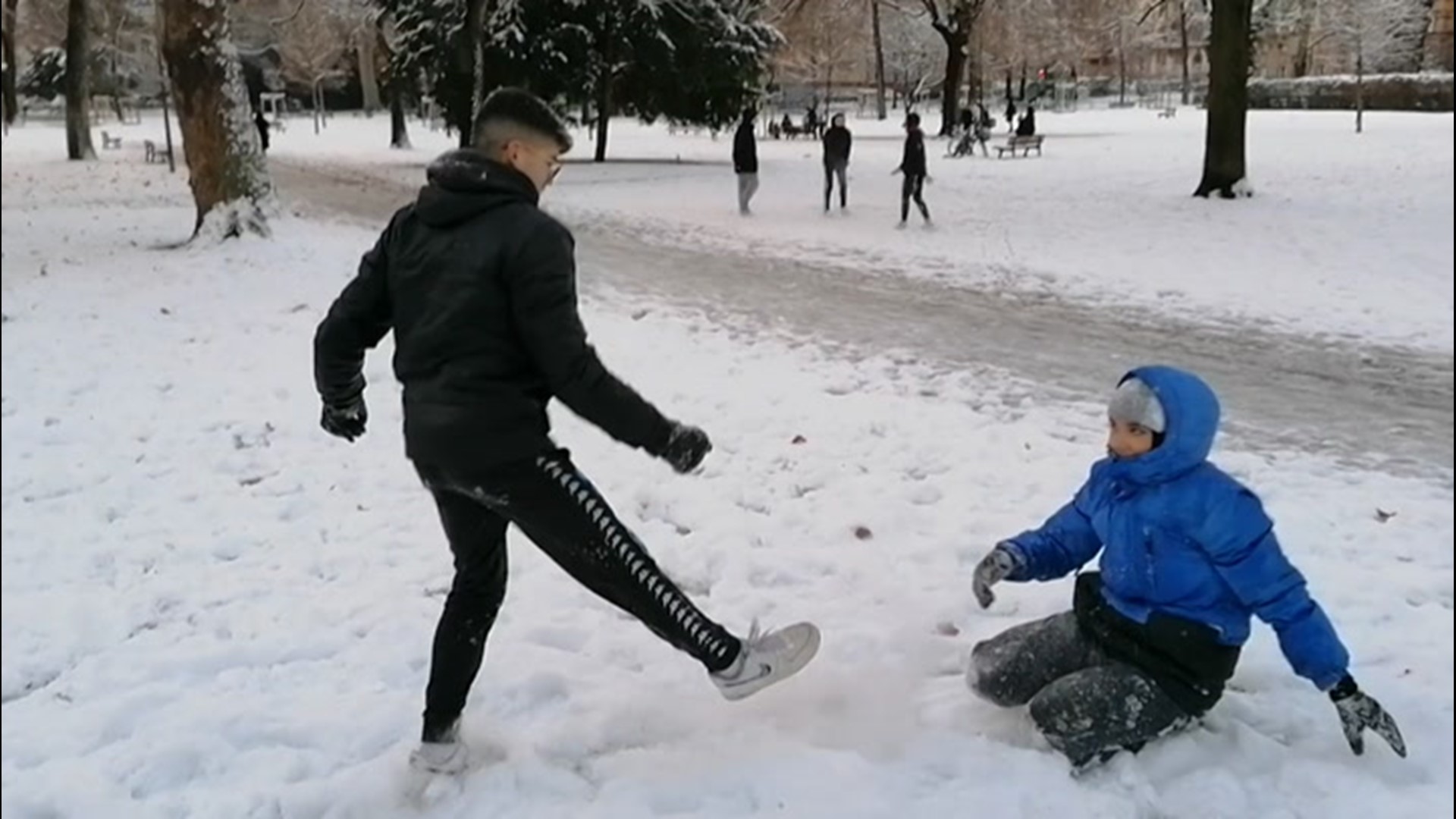 Residents in Strasbourg, France, enjoyed the snow that blanketed the city by sledding, having snowball fights and going out for walks on Jan. 15.