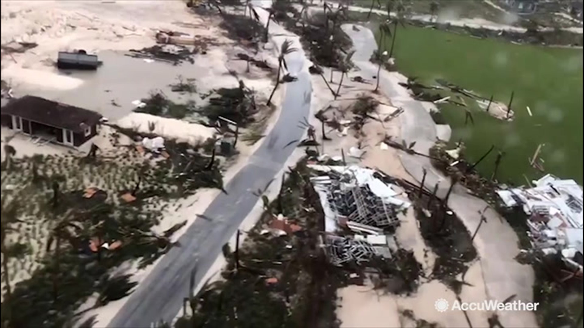 Video obtained exclusively by AccuWeather shows utter devastation in Marsh Harbour, one of the first places in the Bahamas ravaged by what was then Category 5 Hurricane Dorian.