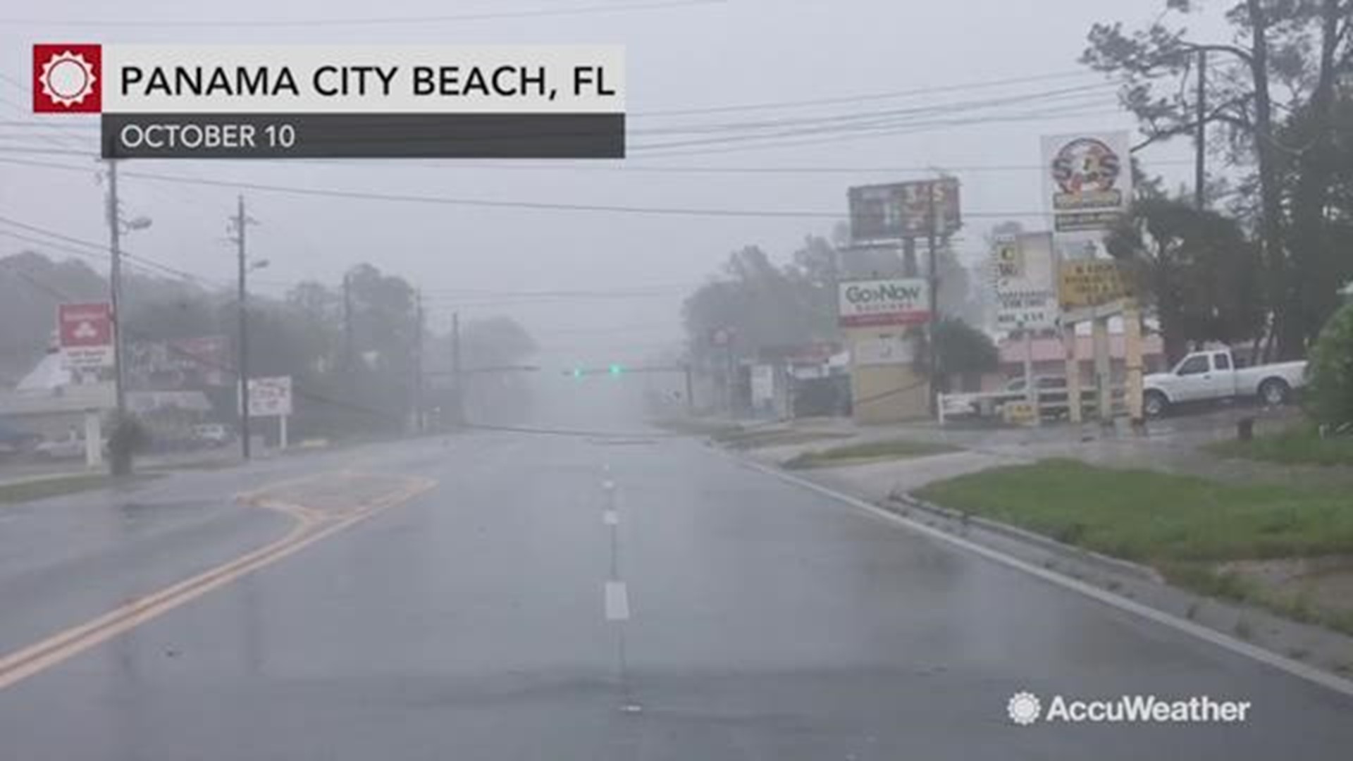In Panama City Beach, Florida, Hurricane Michael's winds proved to be too much for this power line that's left dangling over a road.