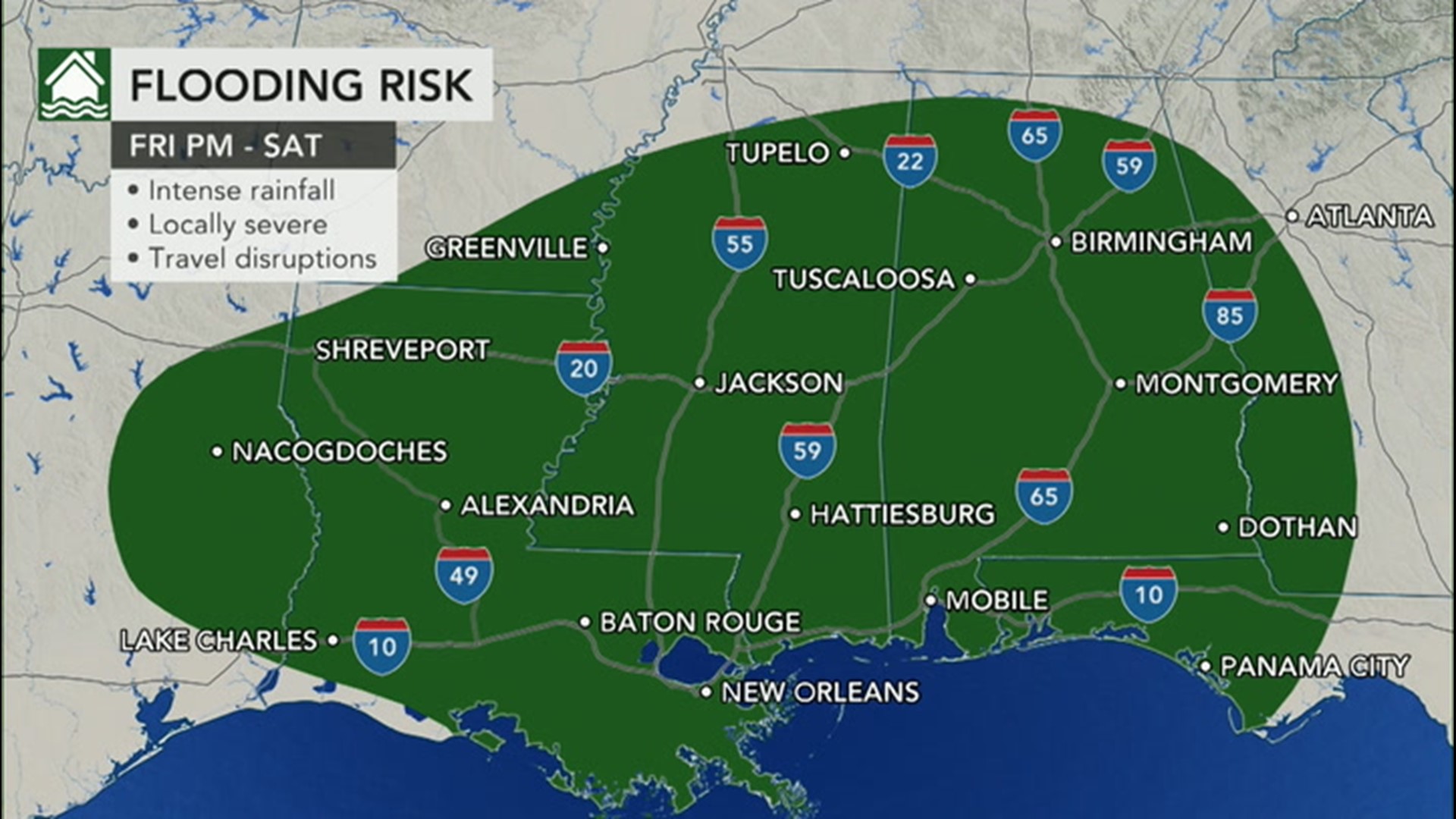 In addition to the potential for damaging winds and tornadoes, Bernie Rayno said he is concerned about the risk of flooding across a large part of the South.