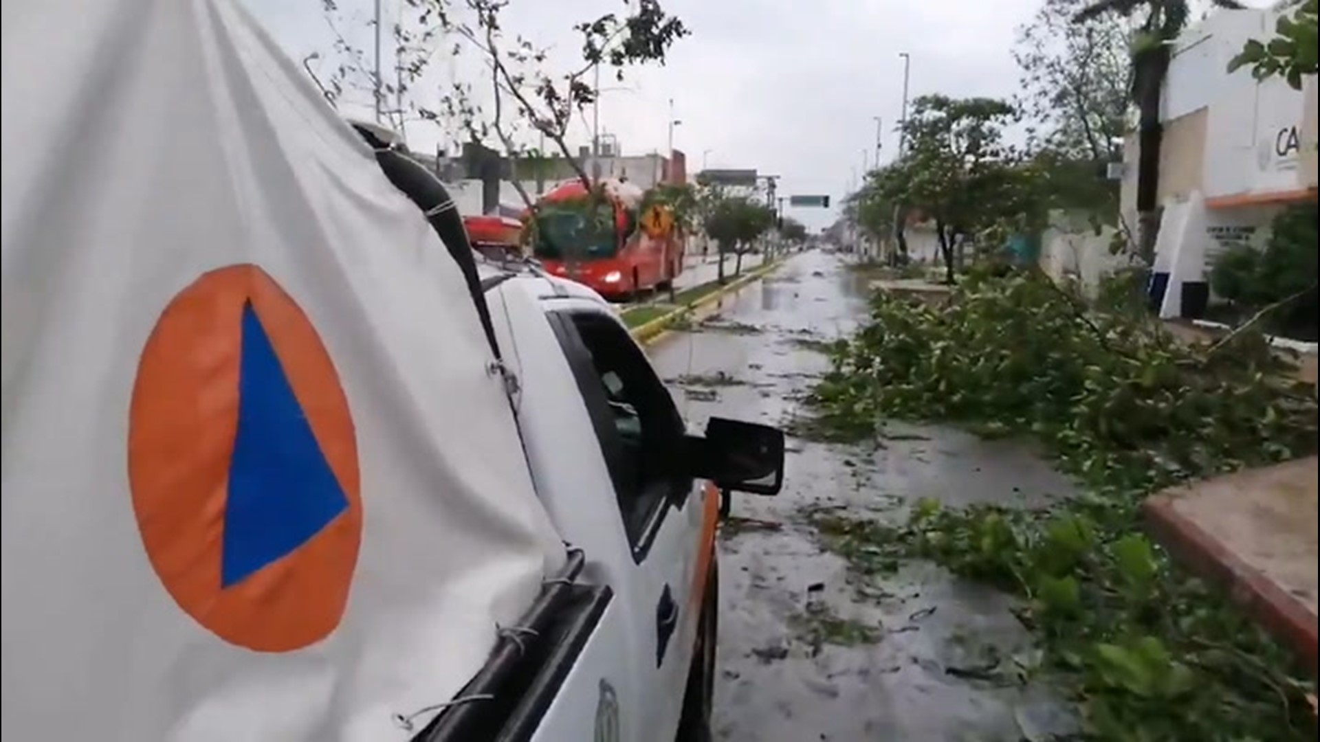 Tree debris litters the streets of Playa del Carmen, Mexico, on Oct. 27, after Zeta hit the Yucatan Peninsula.