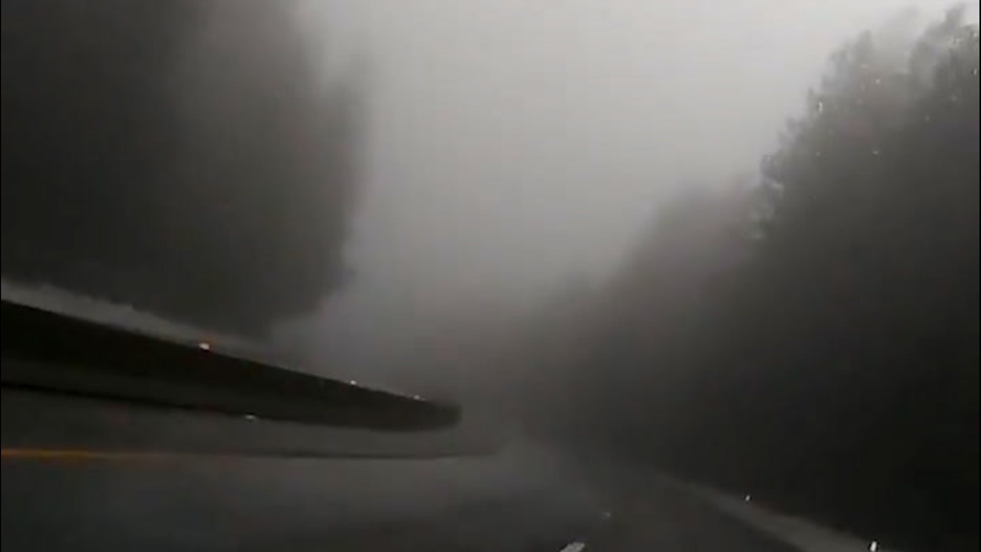This early-morning commute in Placerville, California, on April 9, was described as having the feeling of 'Silent Hill' by the driver due to the fog.