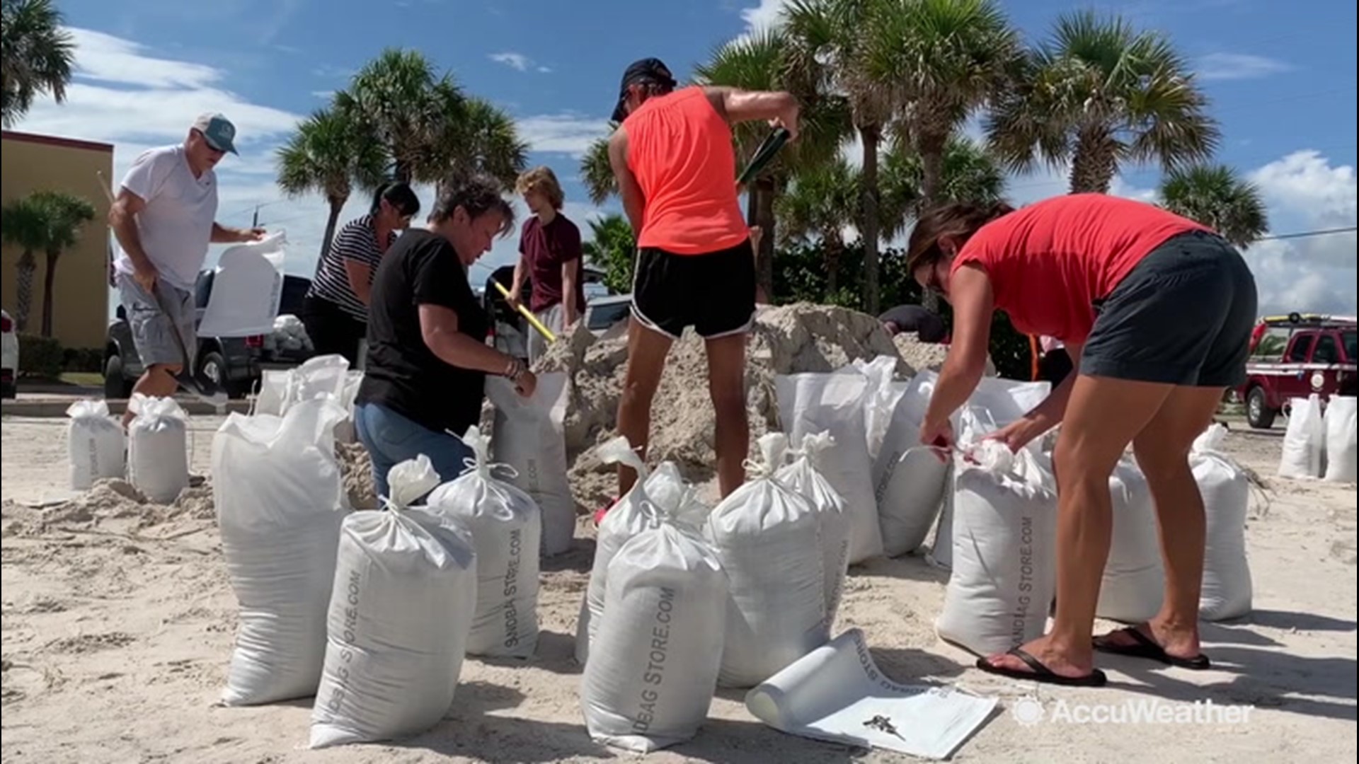 Residents of New Smyrna Beach, Florida, were out bagging sandbags on Aug. 30 in preparation of Hurricane Dorian. The storm is expected to strike the Southeast in the coming days.