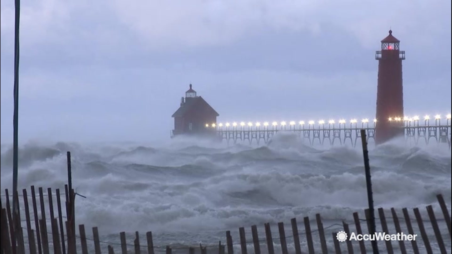 Photographers out getting shots of the incredible waves had to battle strong winds blowing sand in their eyes and lenses. Waves on the lake were 6-9 feet in height and were wreaking havoc on the shoreline in Grand Haven, Michigan, on Oct. 22.