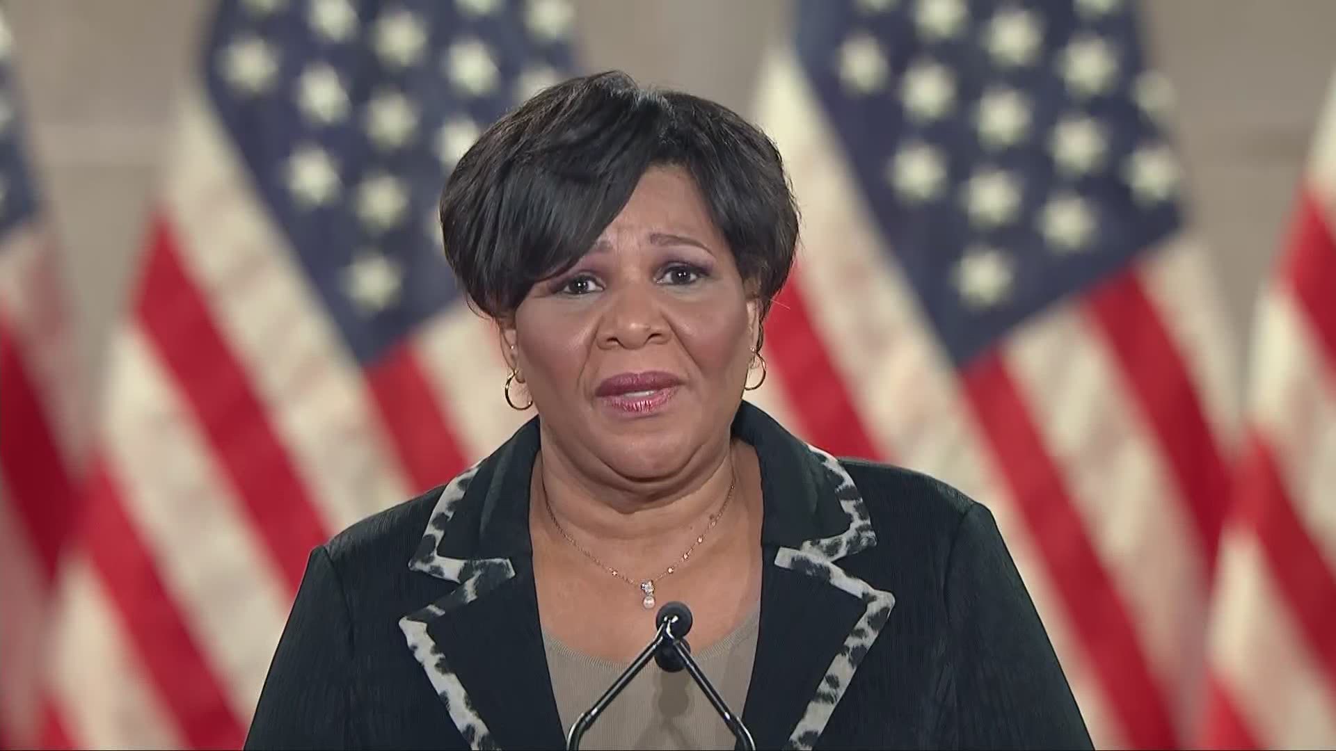 Alice Johnson, whose sentence for drug and money laundering was commuted by President Trump, addresses the Republican National Convention.