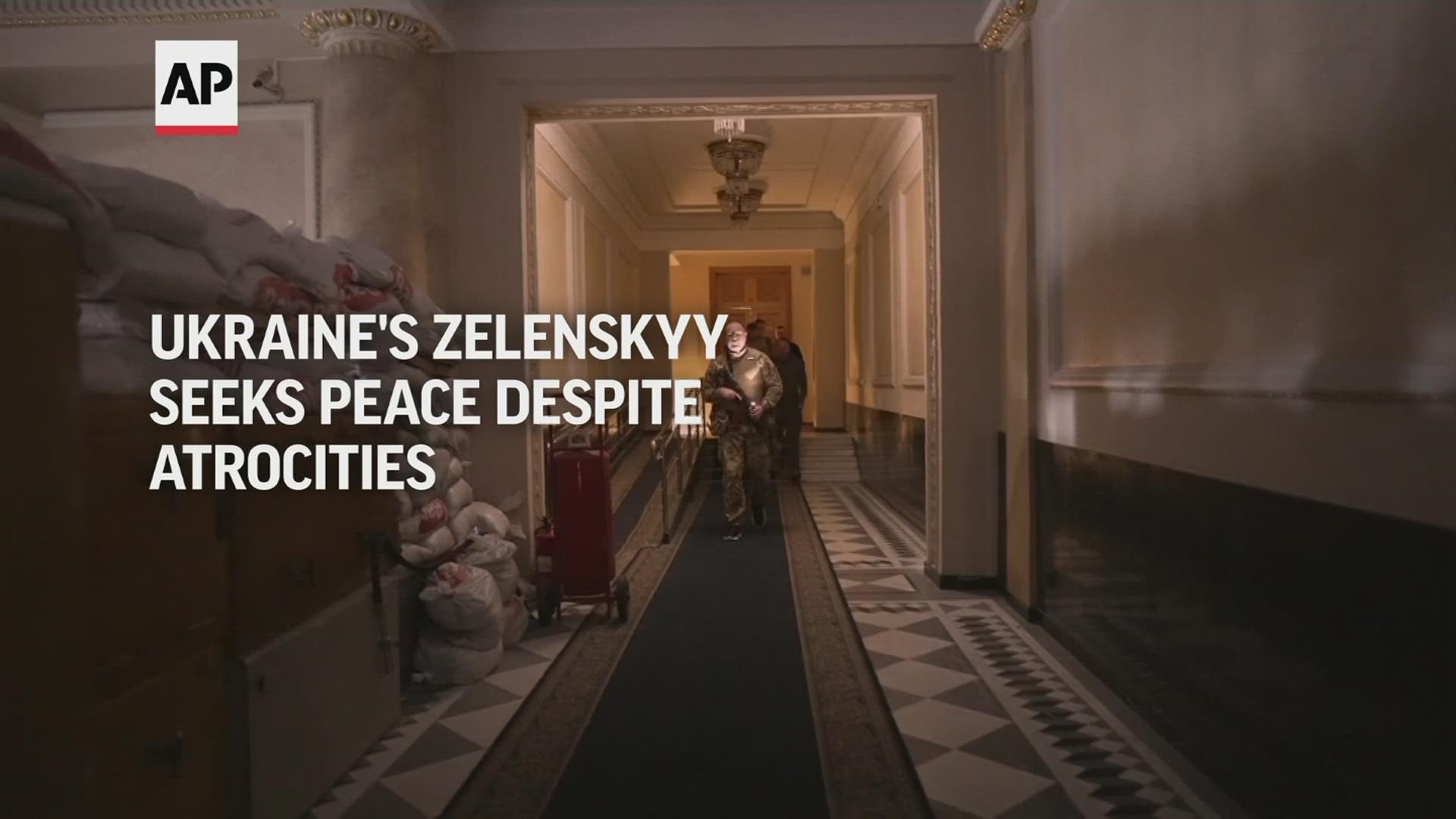 Ukrainian President Volodymyr Zelenskyy said Saturday that he is committed to pressing for peace despite Russian attacks on civilians that have stunned the world.