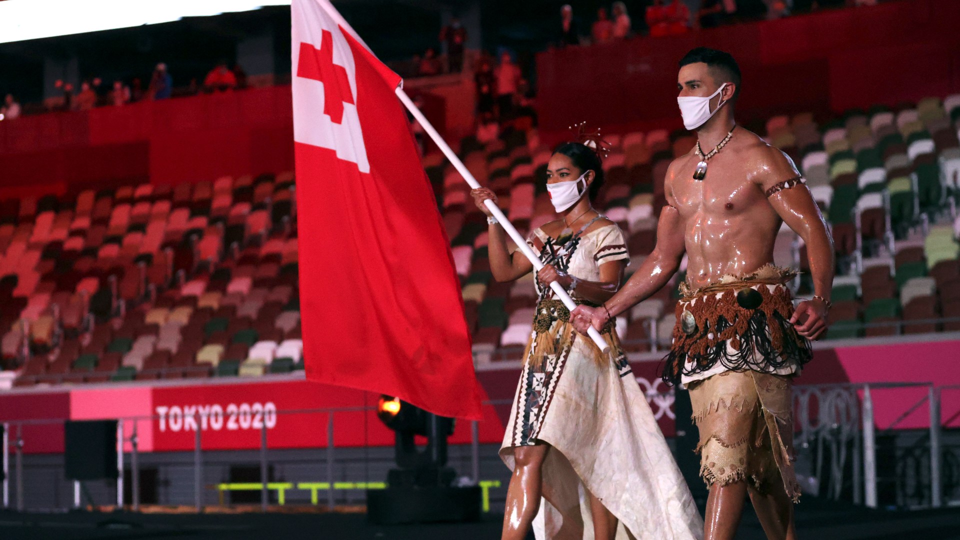 Tokyo Olympics Tonga shirtless flag bearer has competition