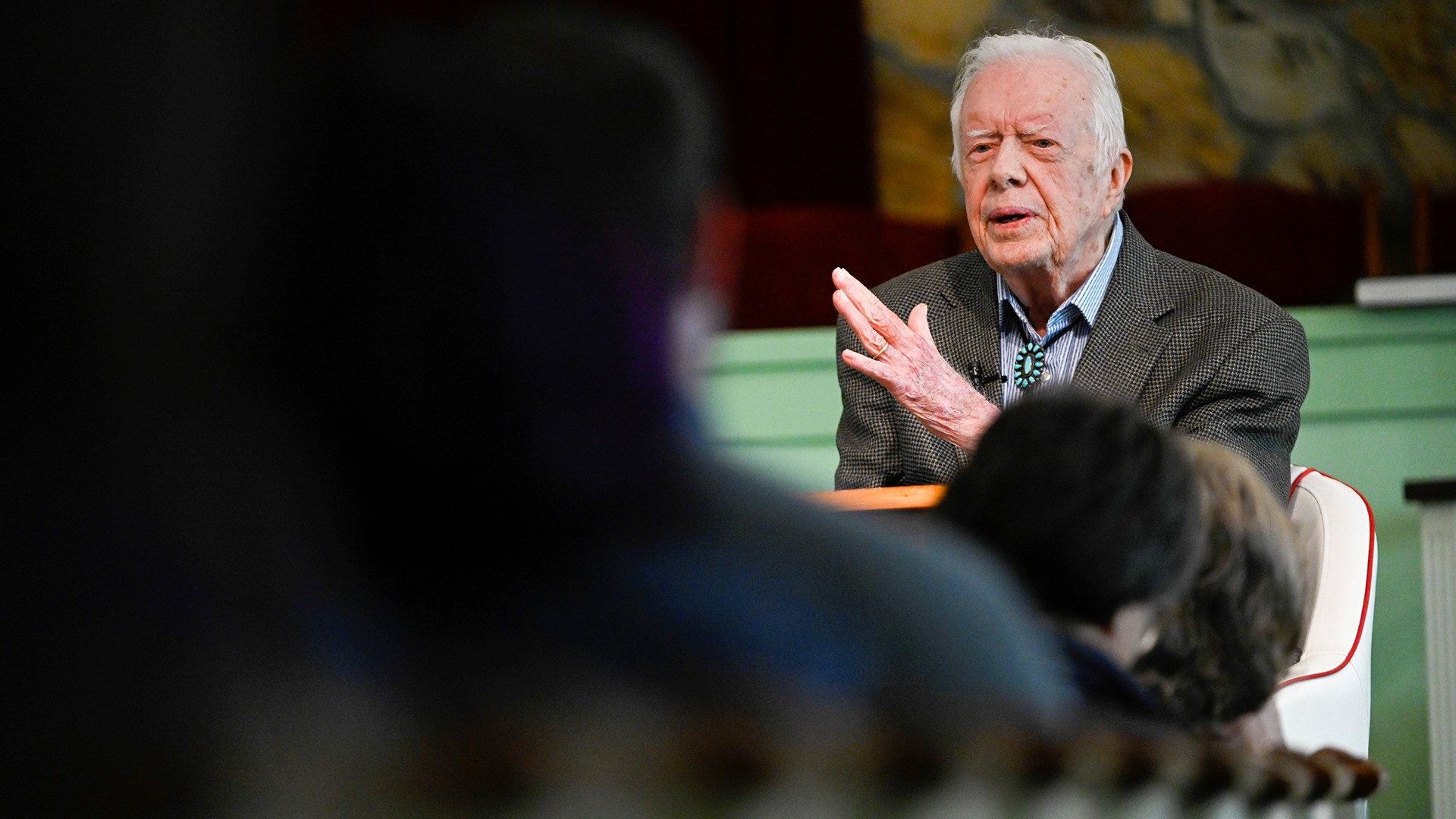Former President Jimmy Carter can still draw a crowd, and he does each time he teaches Sunday school in his hometown of Plains, Georgia. (AP)