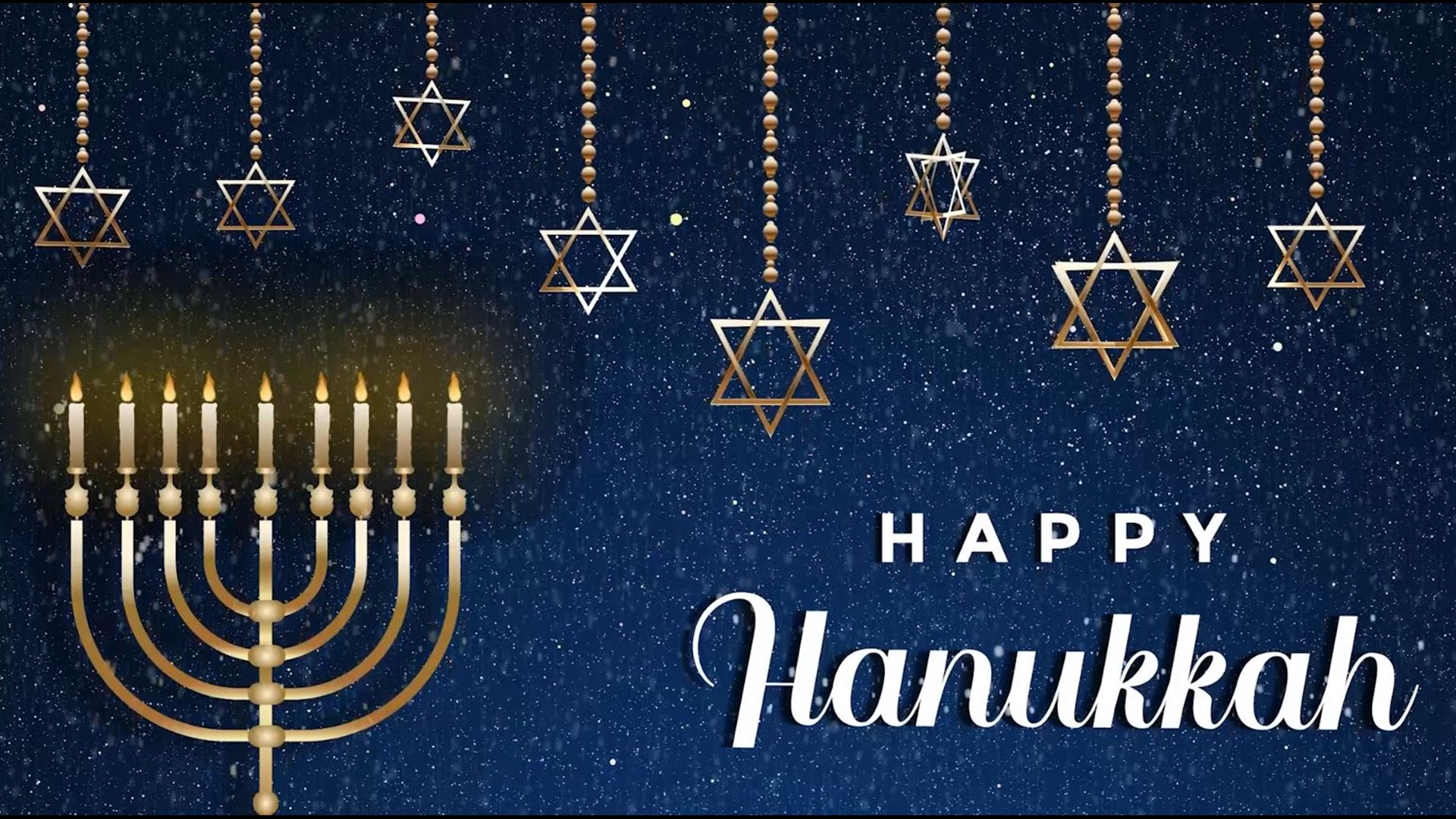 Happy Hanukkah! The Jewish festival of lights lasts for eight nights and days, and celebrates liberation from oppression. This is a repeating video loop.