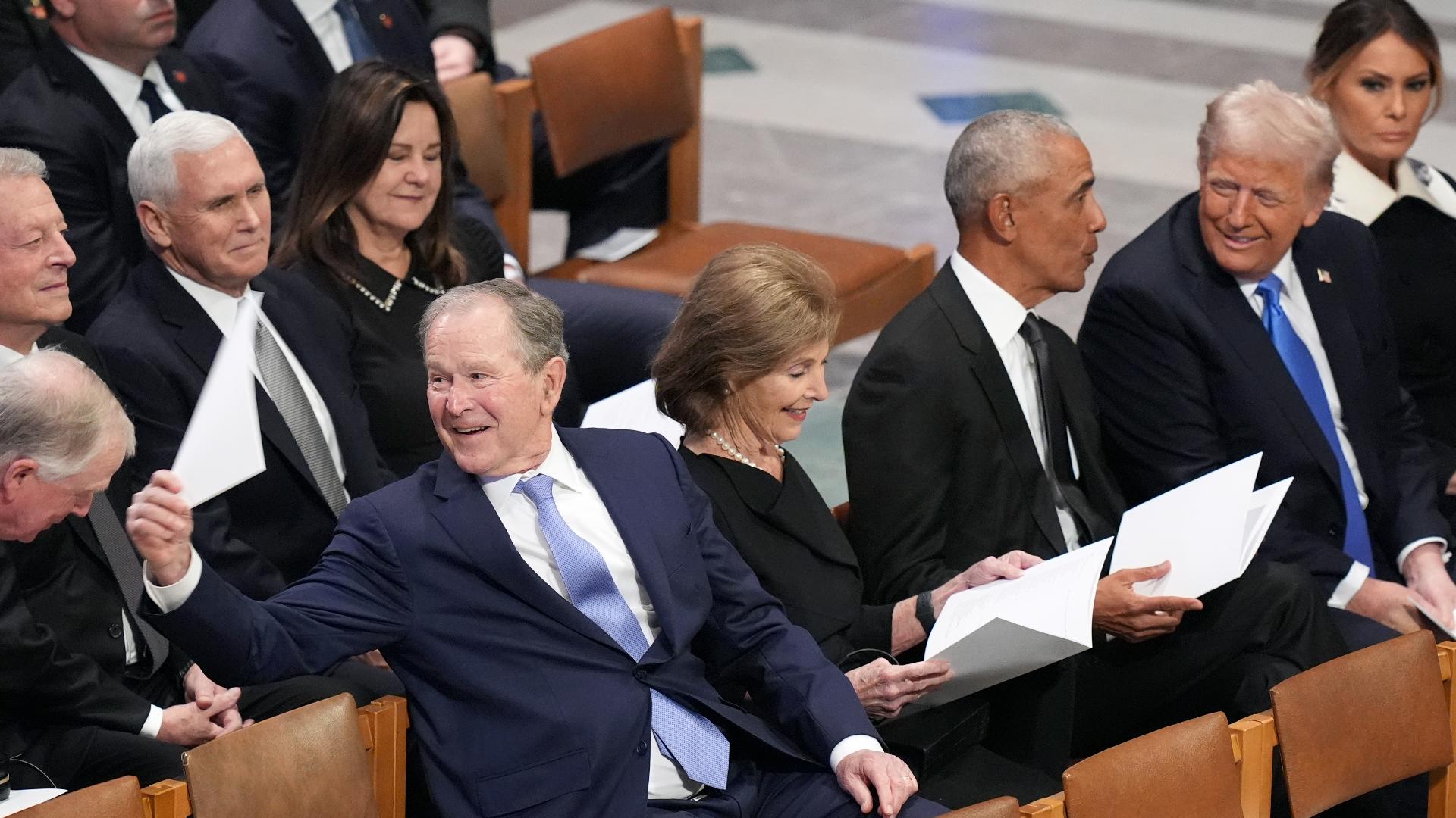 George W. Bush's belly tap to Barack Obama at Carter funeral going