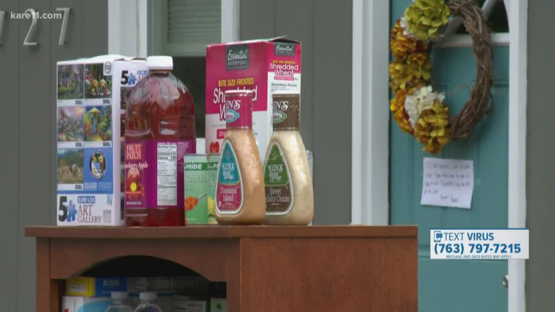 A woman is taking the "little free library" concept to a whole new level by creating a free food shelf for people to take anything they need during the outbreak.