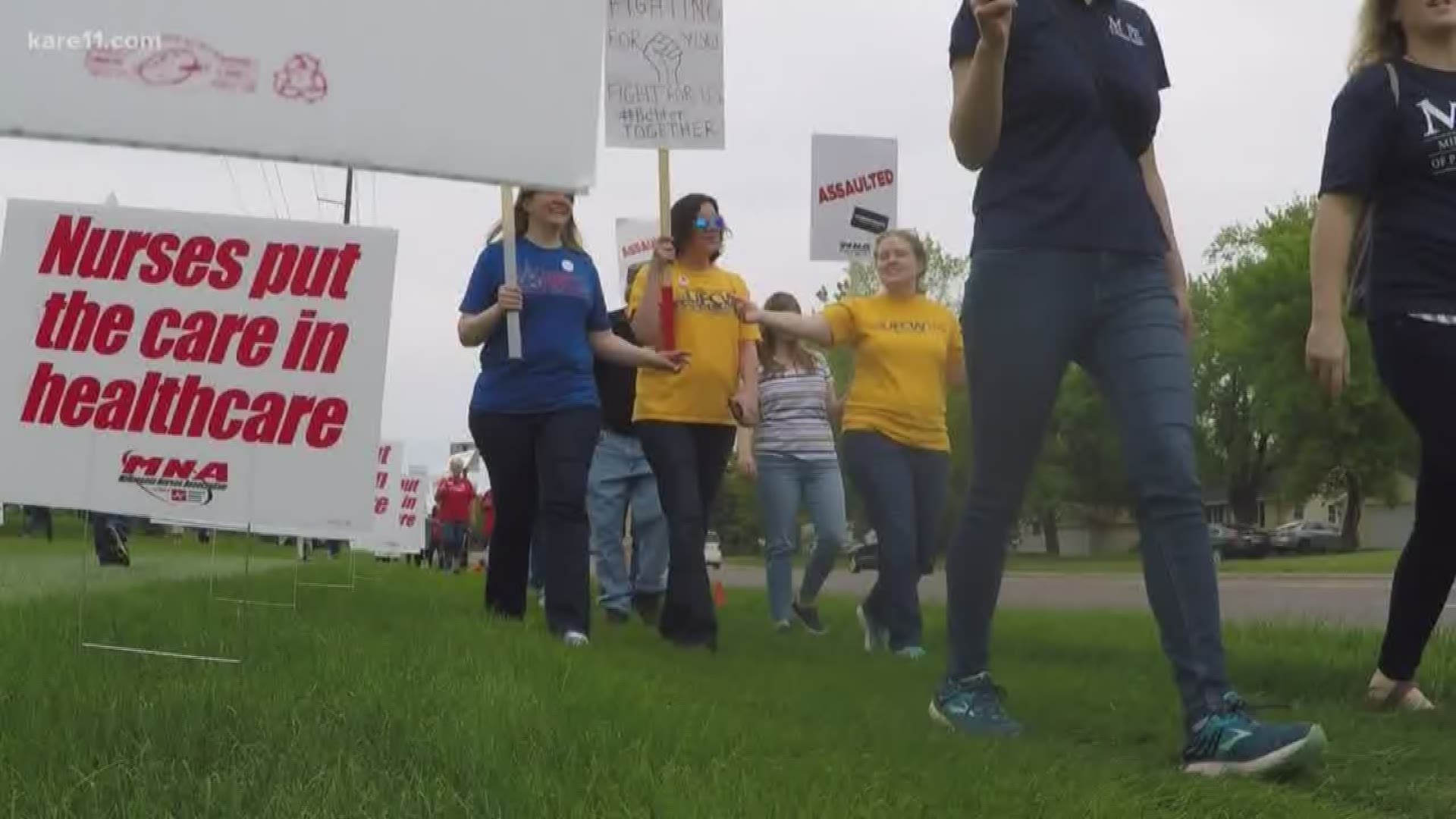 Nurses and support staff spend the day walking informational picket line at the Anoka Metro Regional Treatment Center, in the wake of brutal attack on nurse.
