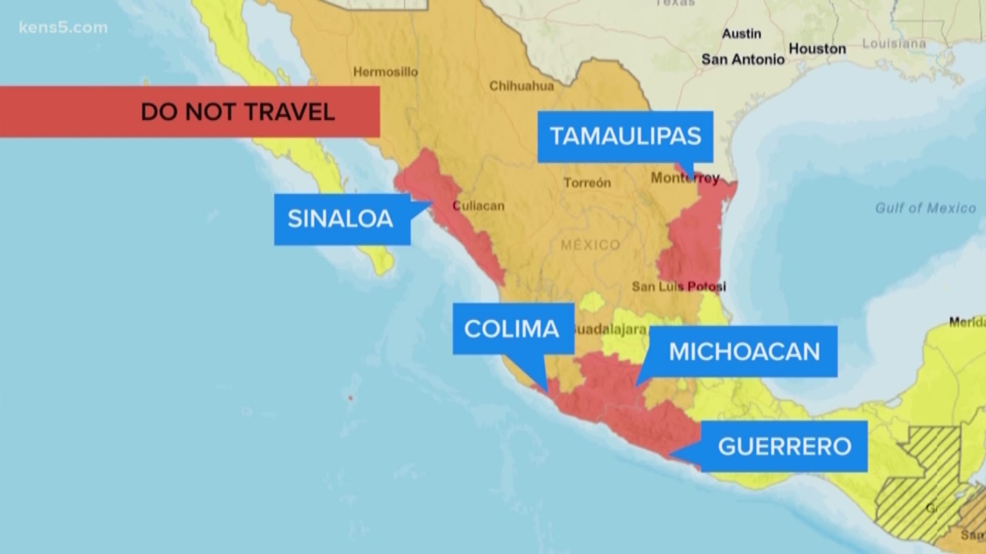 The U.S. State Department advises traveler to exercise increased caution when traveling to Mexico.