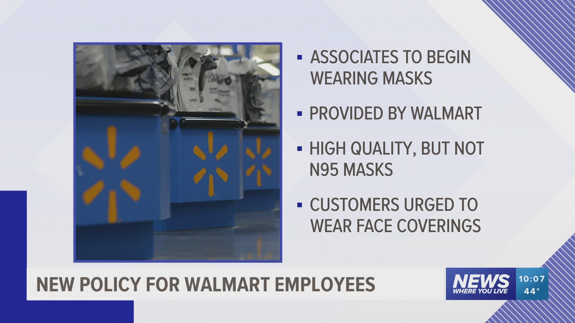 Walmart announced it would be requiring store associates to wear face masks during the coronavirus pandemic.