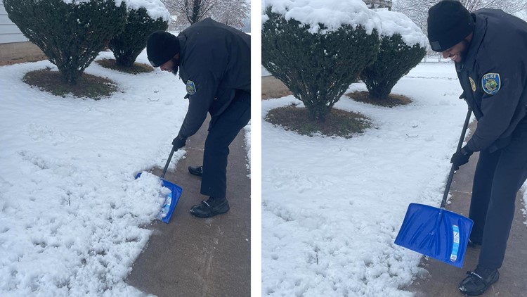 Officers clear snowy path to mailbox for local WWII veteran