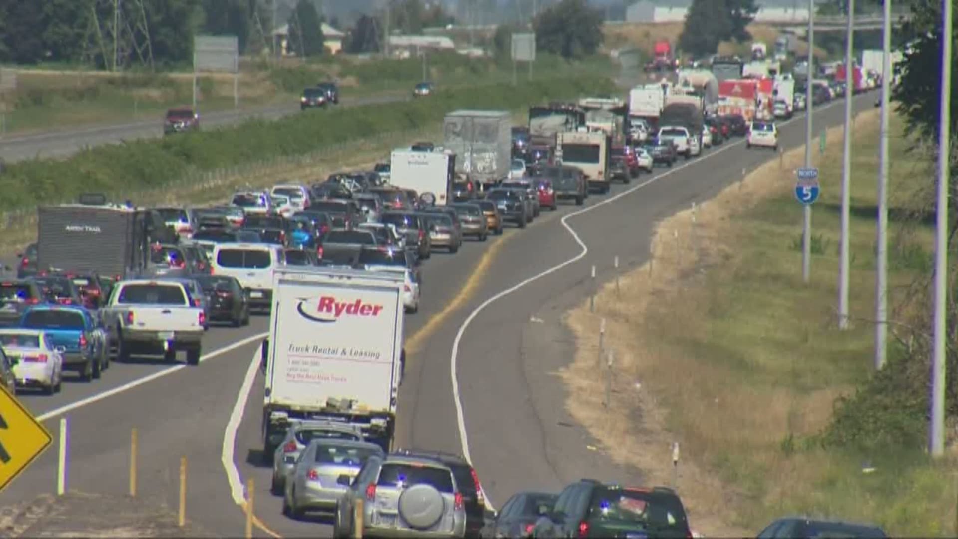 Traffic a total mess heading north on I-5