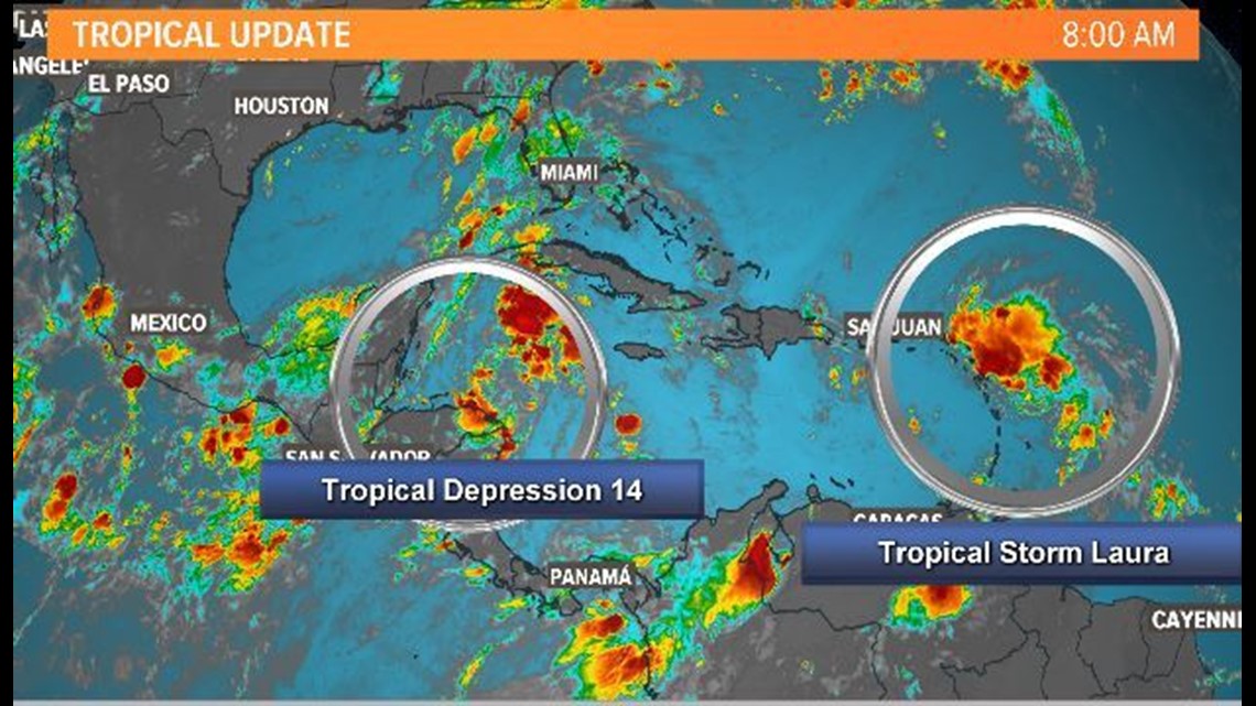 TD 14 Spaghetti models, forecast track and satellite image