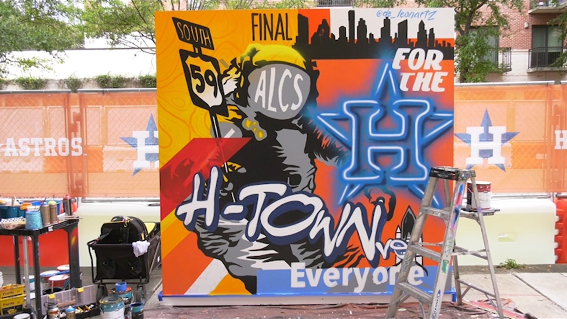 Jesse de Leon's Astros mural celebrates Houston's win over Bost in the 2021 American League Championship Series.