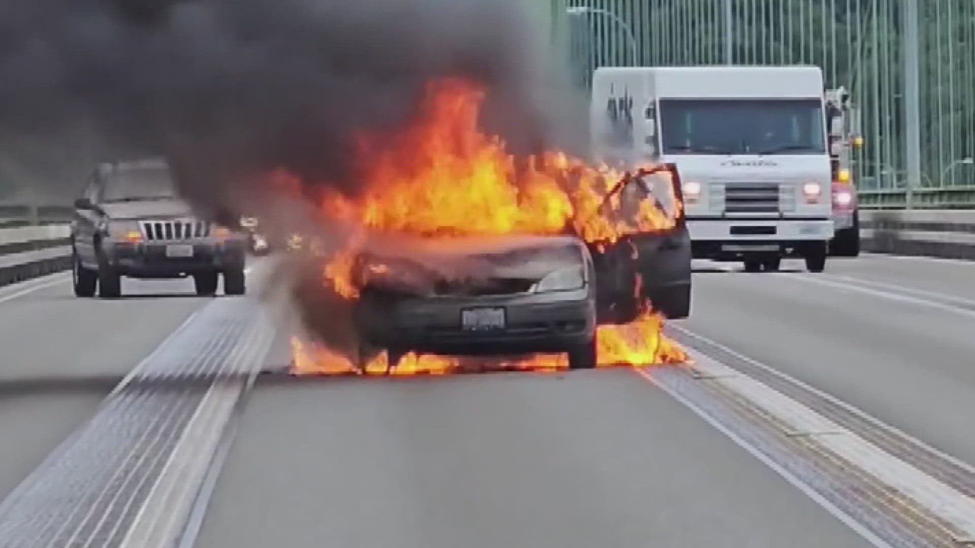 Joey Jazwiec was on his way to work when he saw a car on fire, so he jumped in to help.