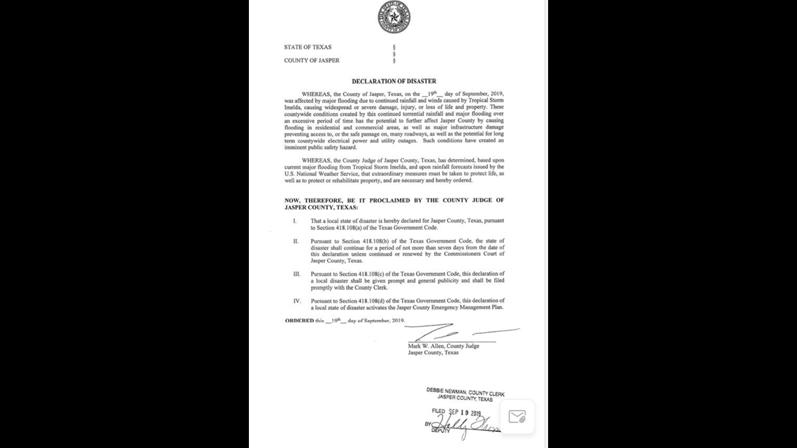Declaration of disaster issued for several southeast Texas counties ...