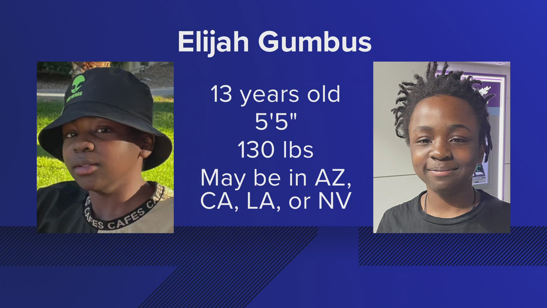 Elijah was last seen in a red shirt at a car wash when he and his mom were on a road trip.