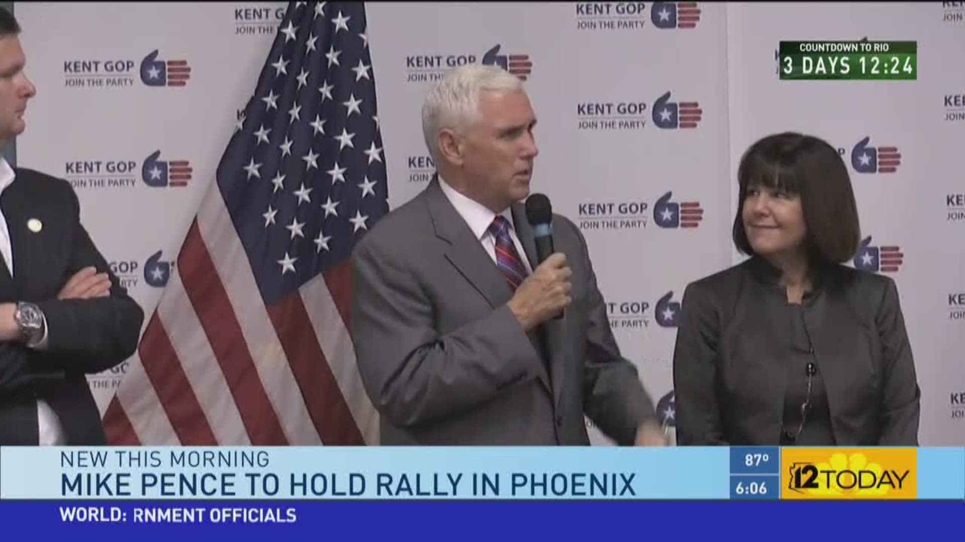 Republican vice-presidential nominee, and Indiana governor, Mike Pence will make two stops in Arizona to make a case for Donald Trump.