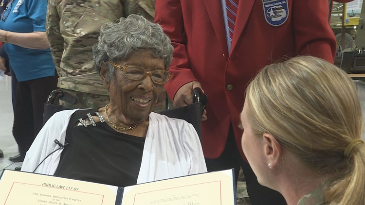 Veteran receives Congressional Gold Medal; served in an all-black battalion 'Six Triple Eight' during WWII