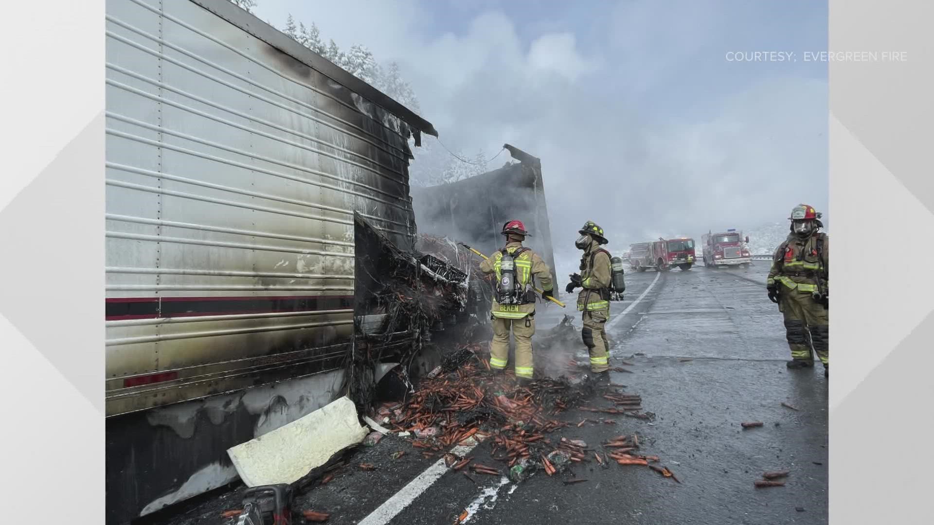 Semi trailer catches fire on Interstate 70 near Evergreen | 11alive.com
