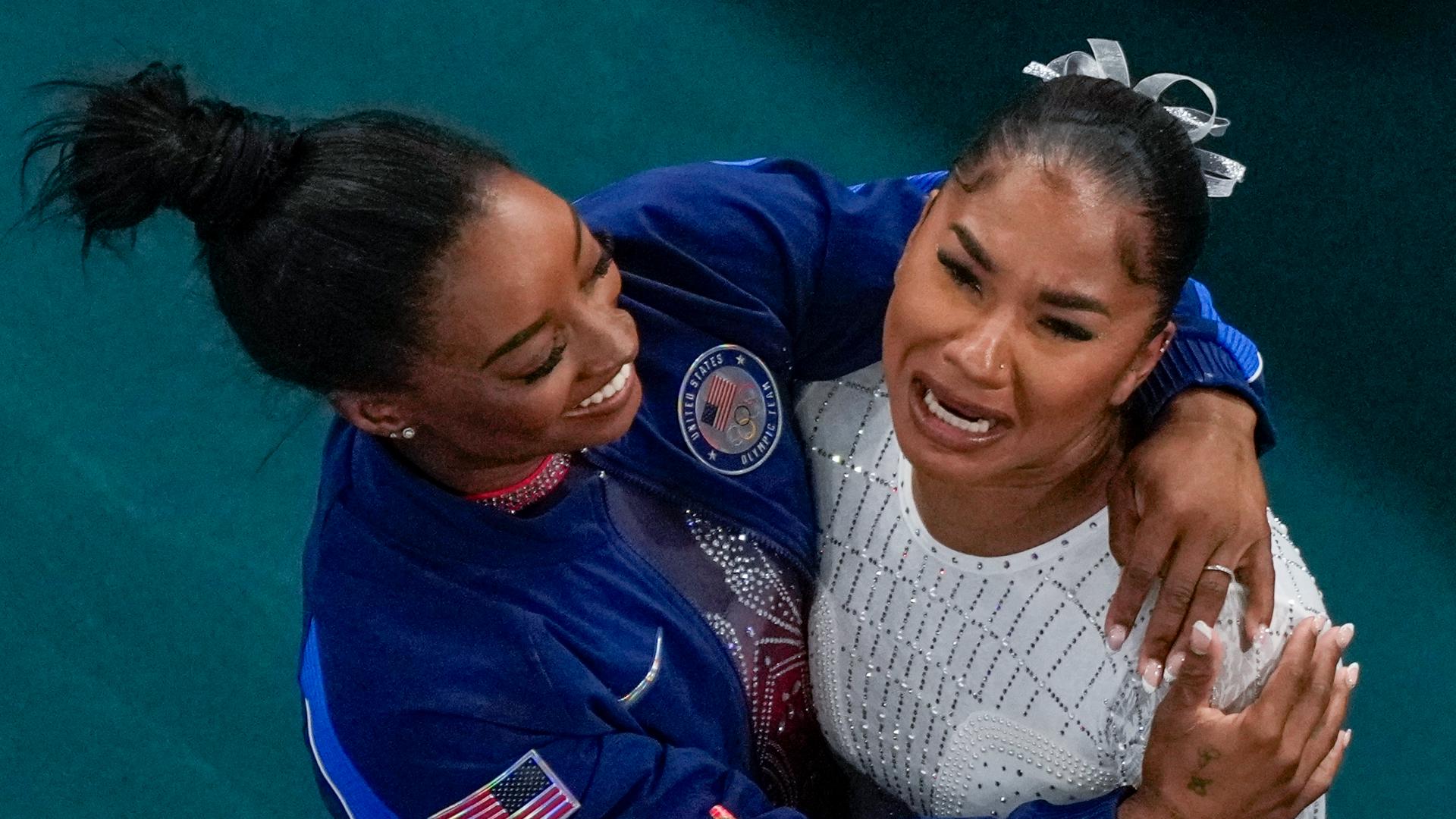 Brazil's Rebeca Andrade won gold in the floor exercise by .033 with Team USA's Simone Biles and Jordan Chiles winning silver and bronze at the Paris Olympics.