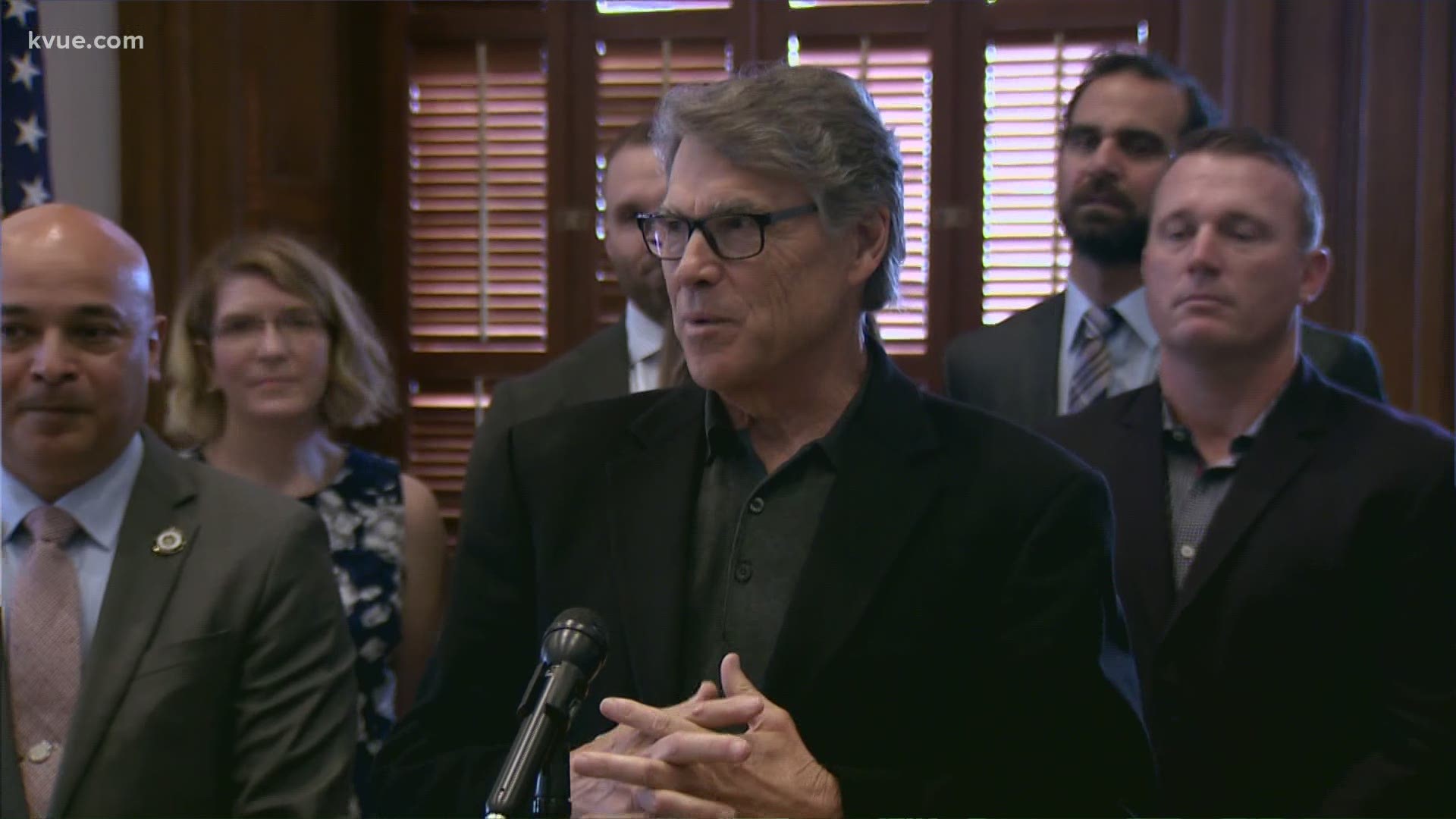 Rick Perry spoke at the Texas Capitol on Wednesday in support of the bill.