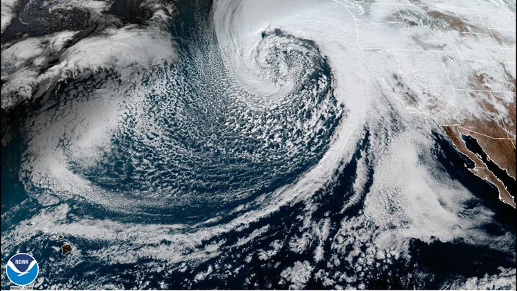 What is a bomb cyclone and how is it connected to an atmospheric river?