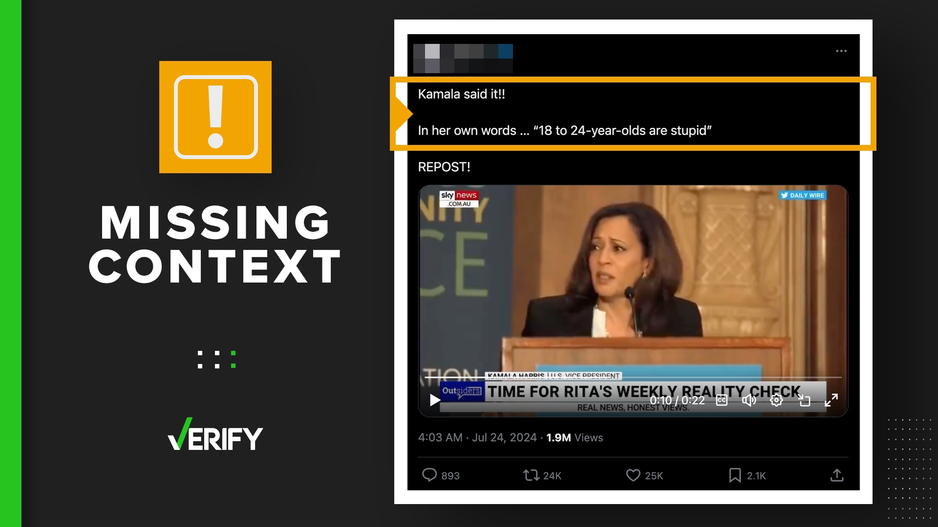 Harris did call 18- to 24-year-olds stupid during a 2014 speech, but the clip is being shared without the full context behind what she was actually talking about.