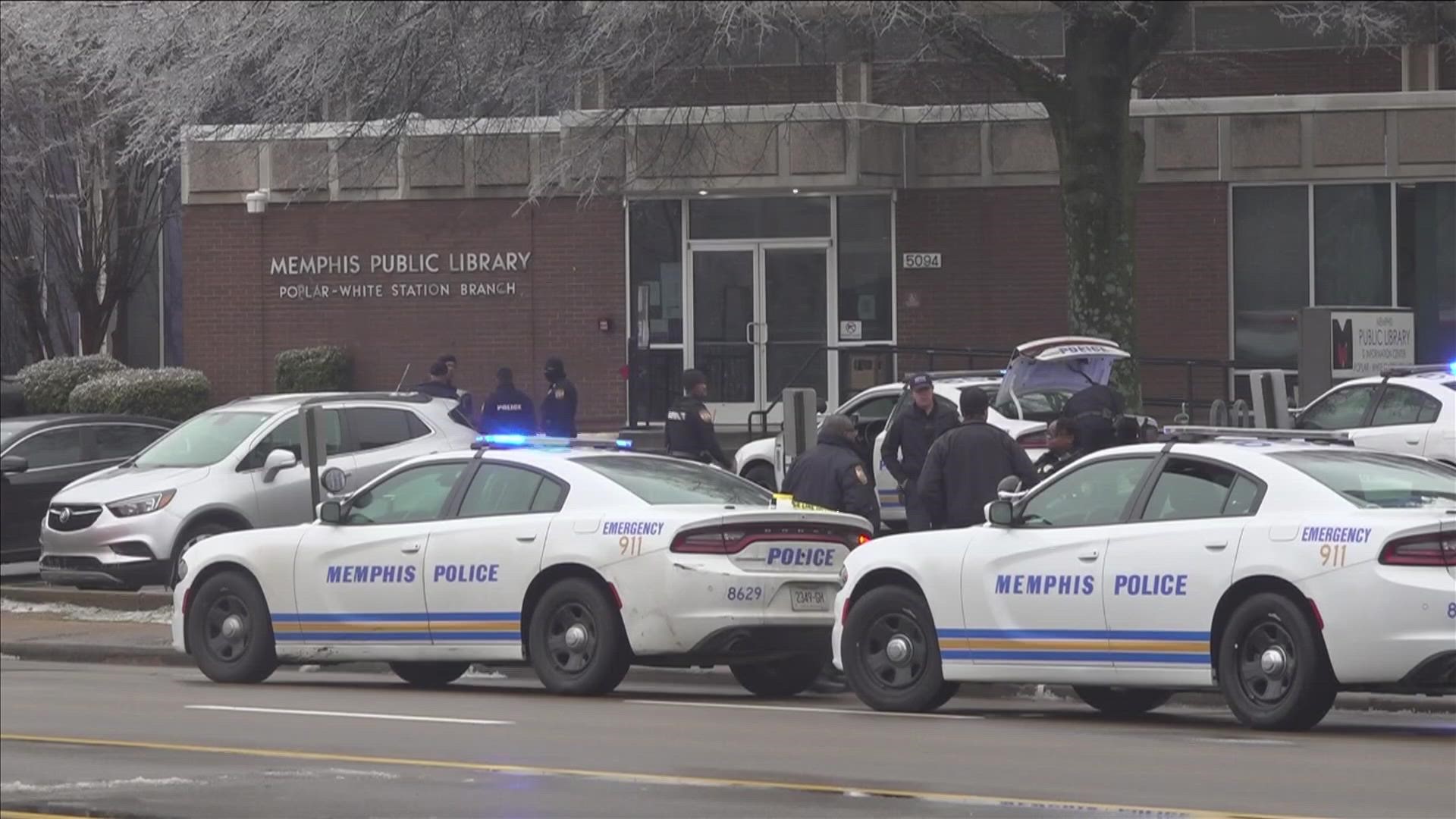 The TBI said a call about a trespasser came from a nearby business about 30 minutes before the shooting inside the Poplar-White Station Library.
