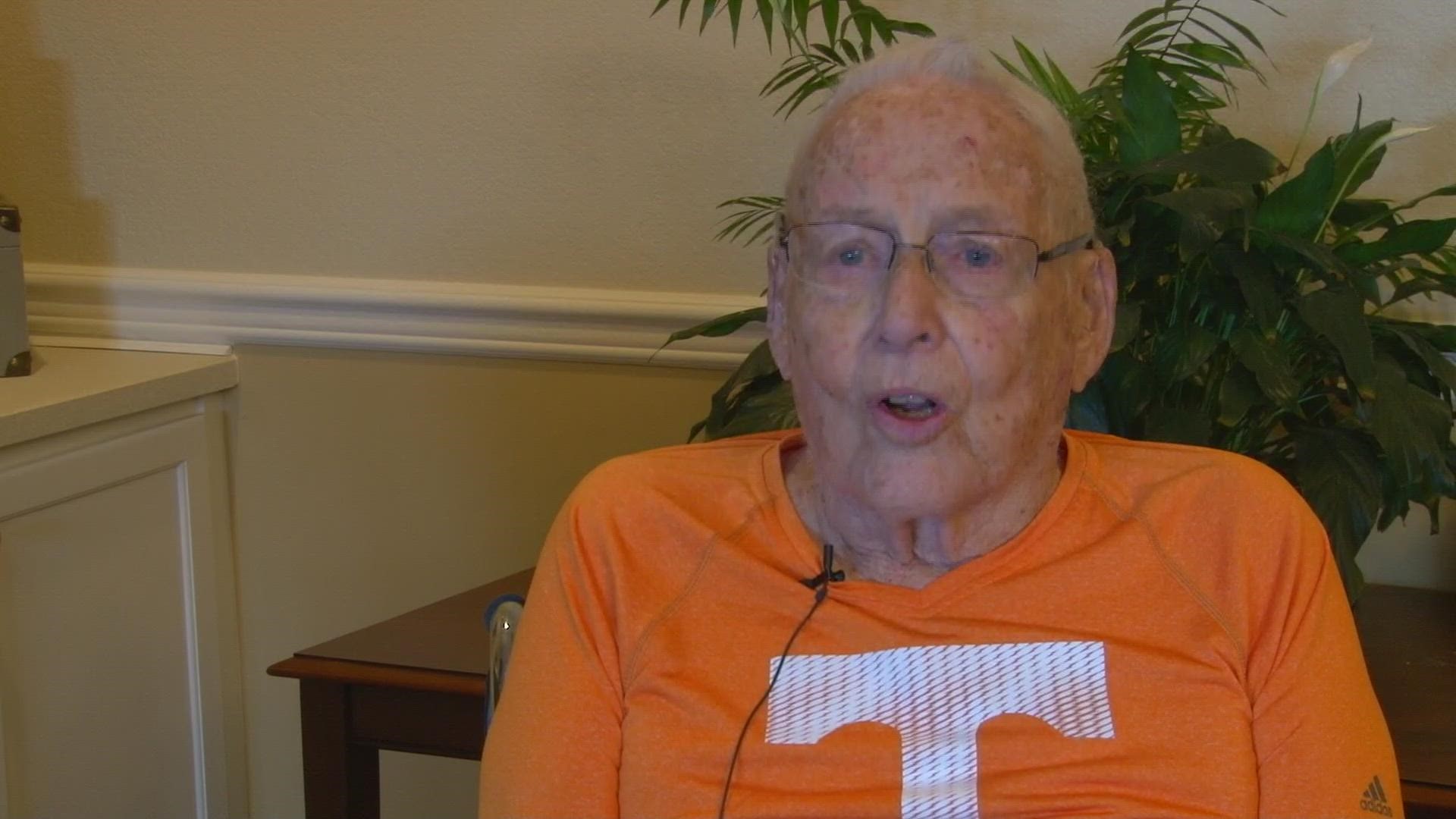 David Barber, 100 years old, was recognized in the UT vs. Ole Miss football game Saturday night.