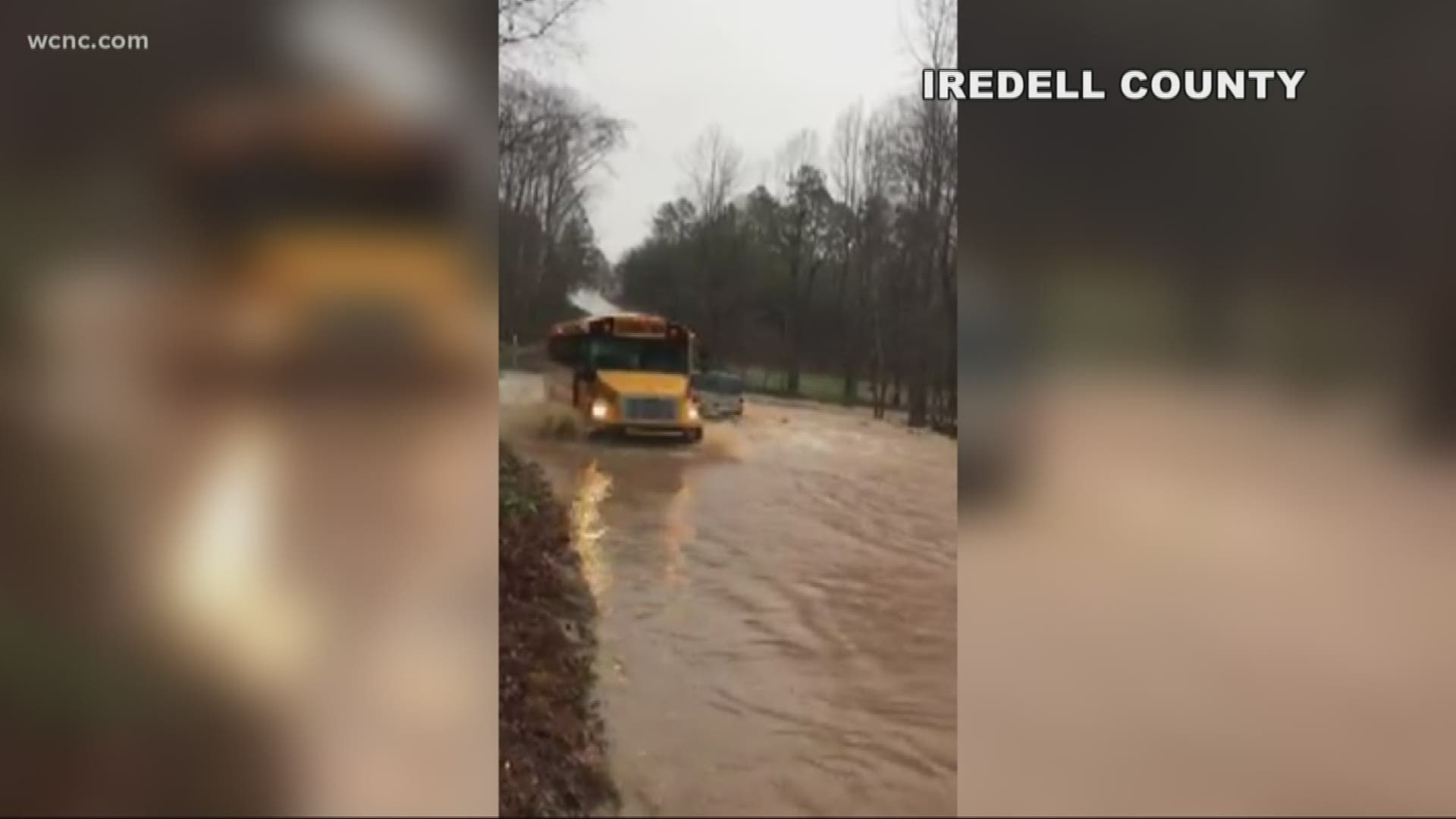 A bus from Troutman Elementary School in Iredell County drove through floodwaters and the video has many parents outraged.