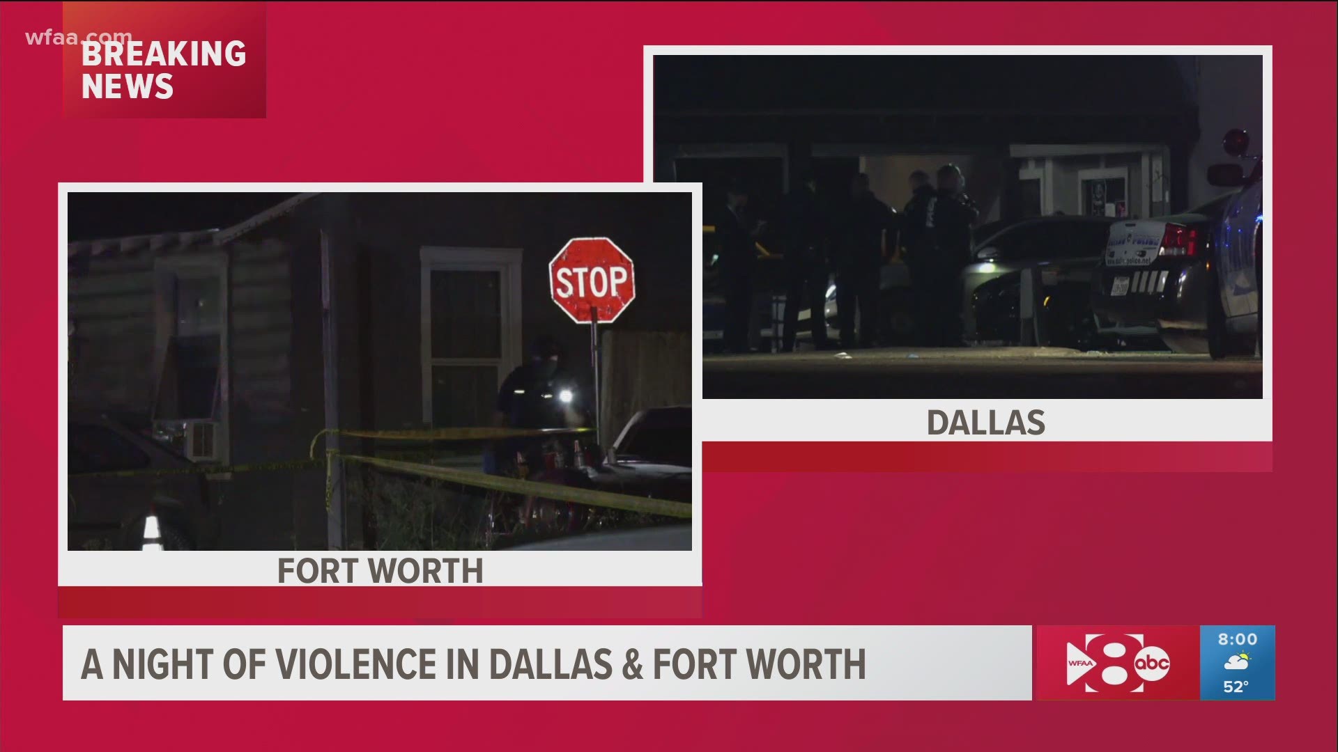 5 people were shot at a house party in Fort Worth and 3 people were shot at a club in Dallas.