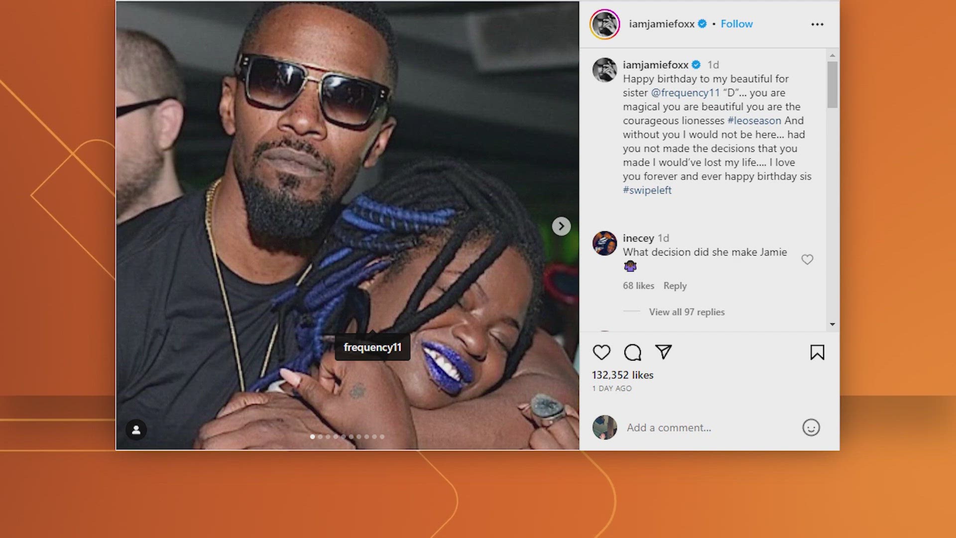 Jamie Foxx honored his sister on her birthday, thanking her for saving his life.