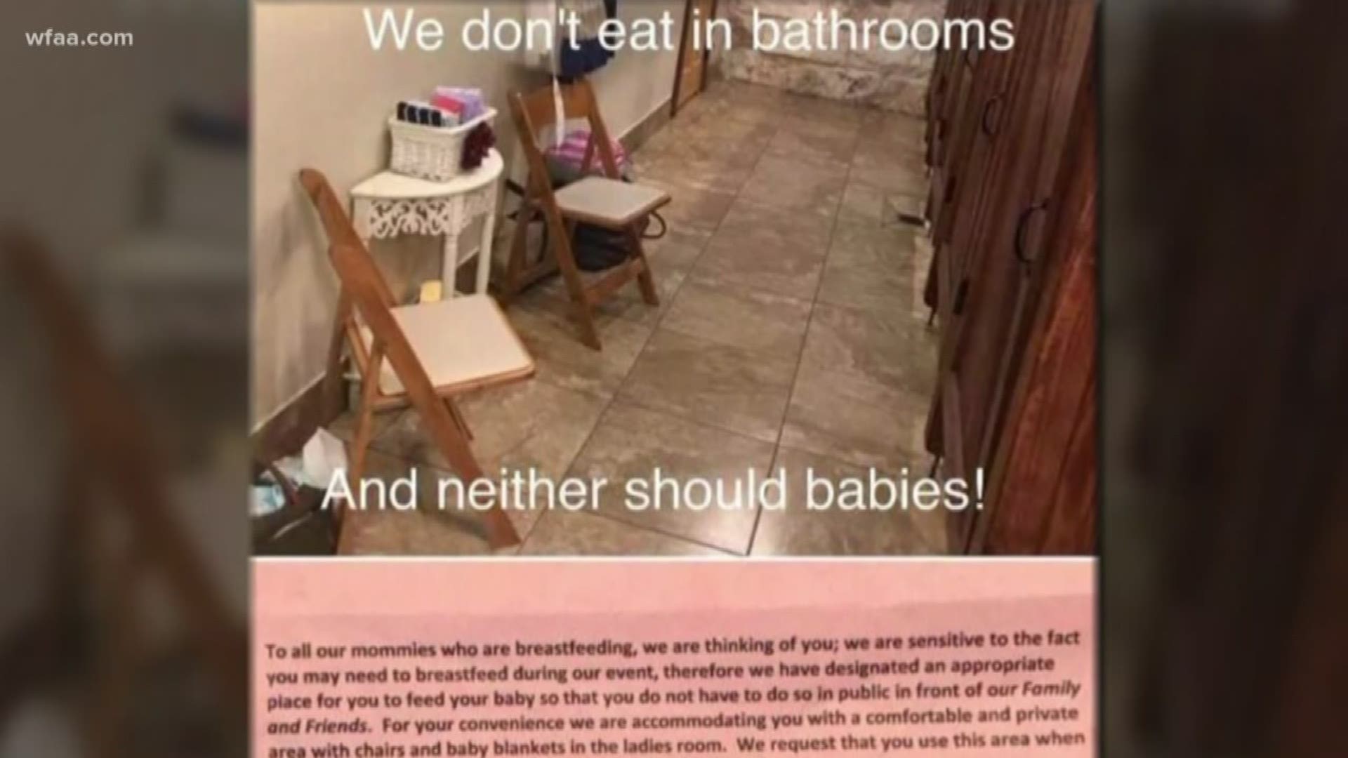 Bride requests that new moms breastfeed in restroom during reception