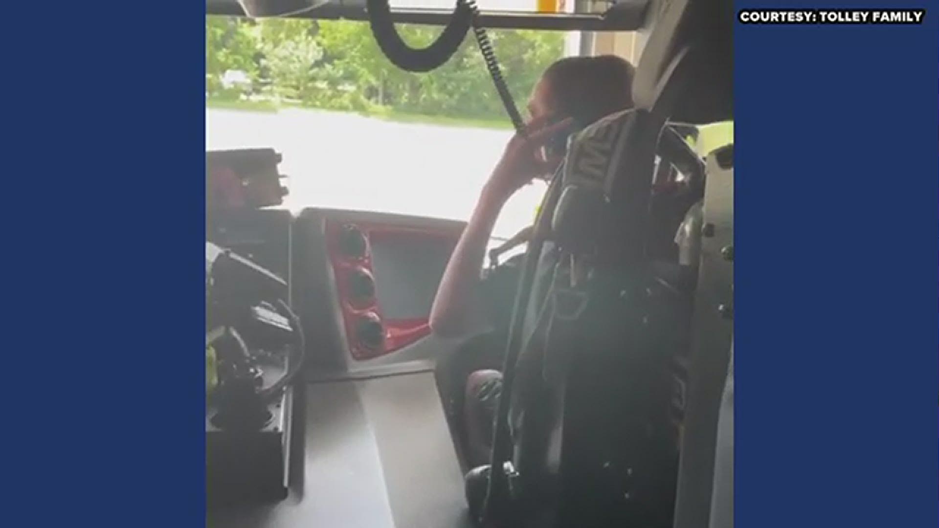Firefighters and Chief Bowers at Alamance Fire Station 54 in Guilford County surprised Timothy with a ride in the fire truck.