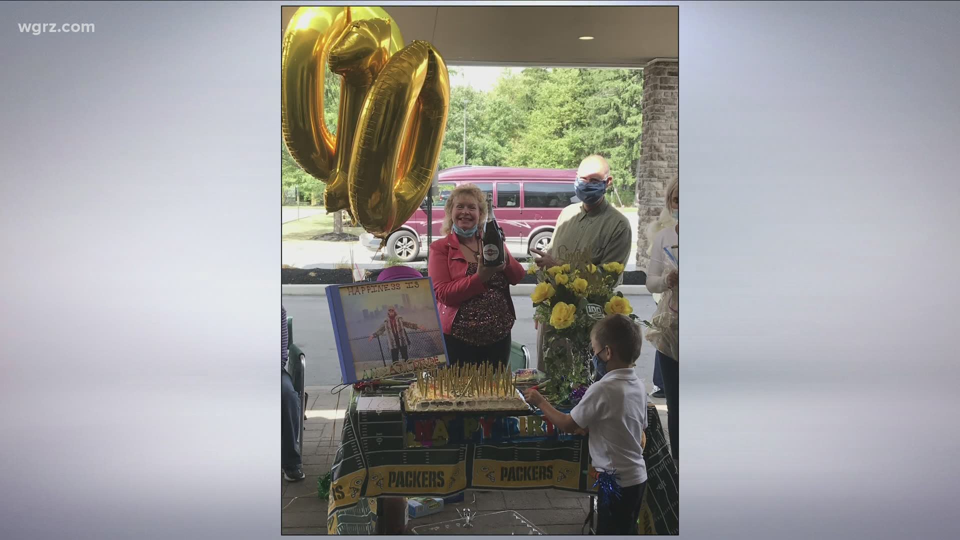 Her great-grandchildren blew out all 100 candles on her cake for her.