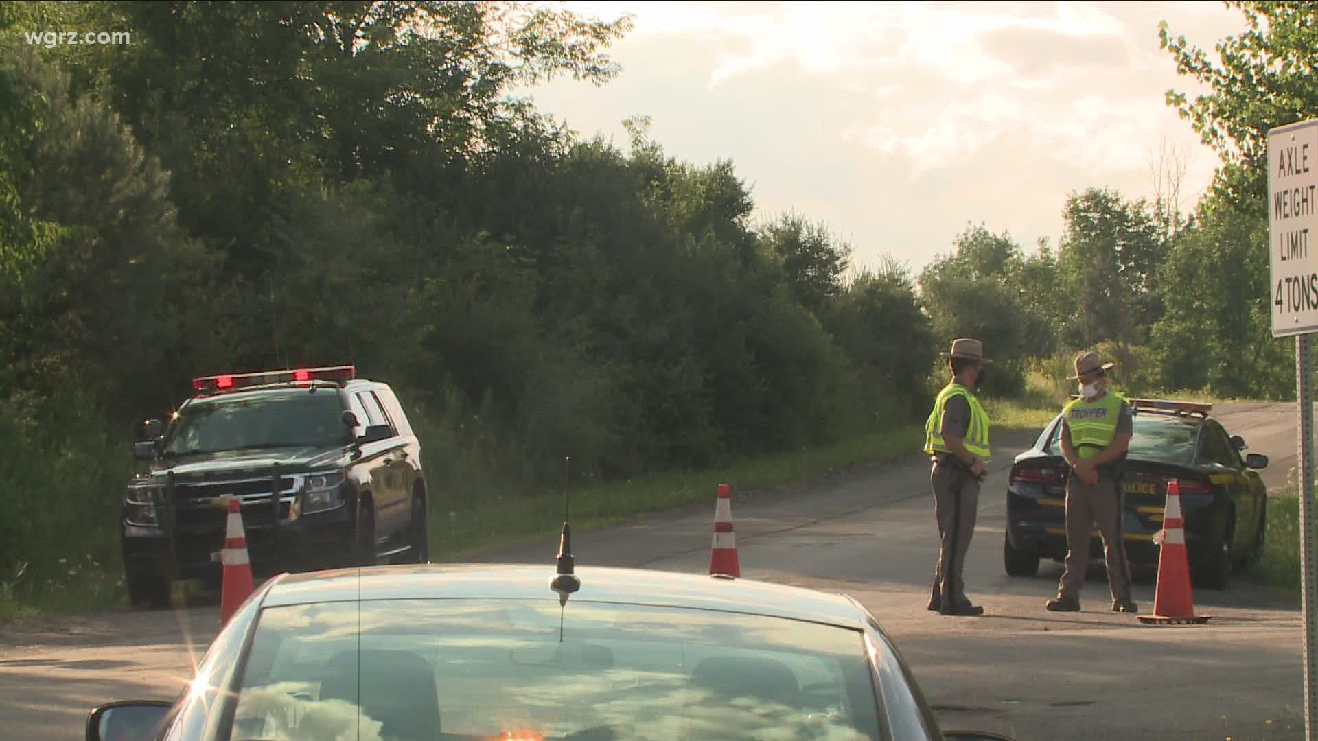 State troopers are blocking the entrance to the Hogarosa Campground in Springville after the state pulled the plug on the 3-day Jamboree in the Woods music festival.