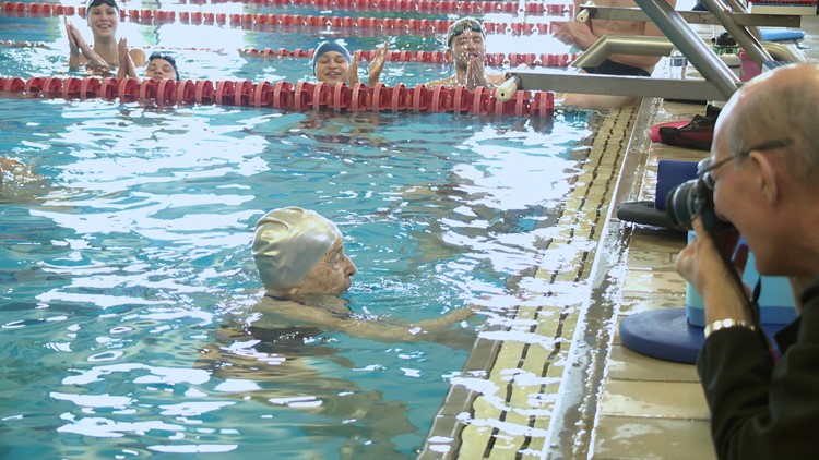 Woman celebrates 100th birthday with a swim