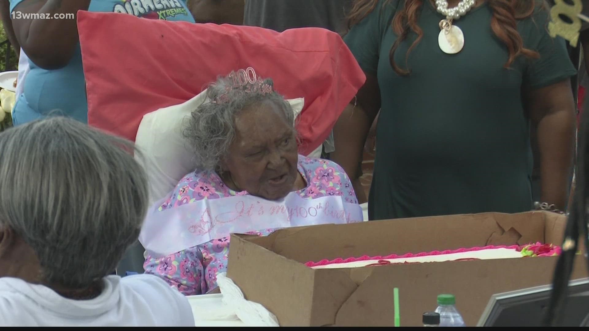 Mrs. Jessie Mae-Hill says she's happy to see her 100th birthday with family.