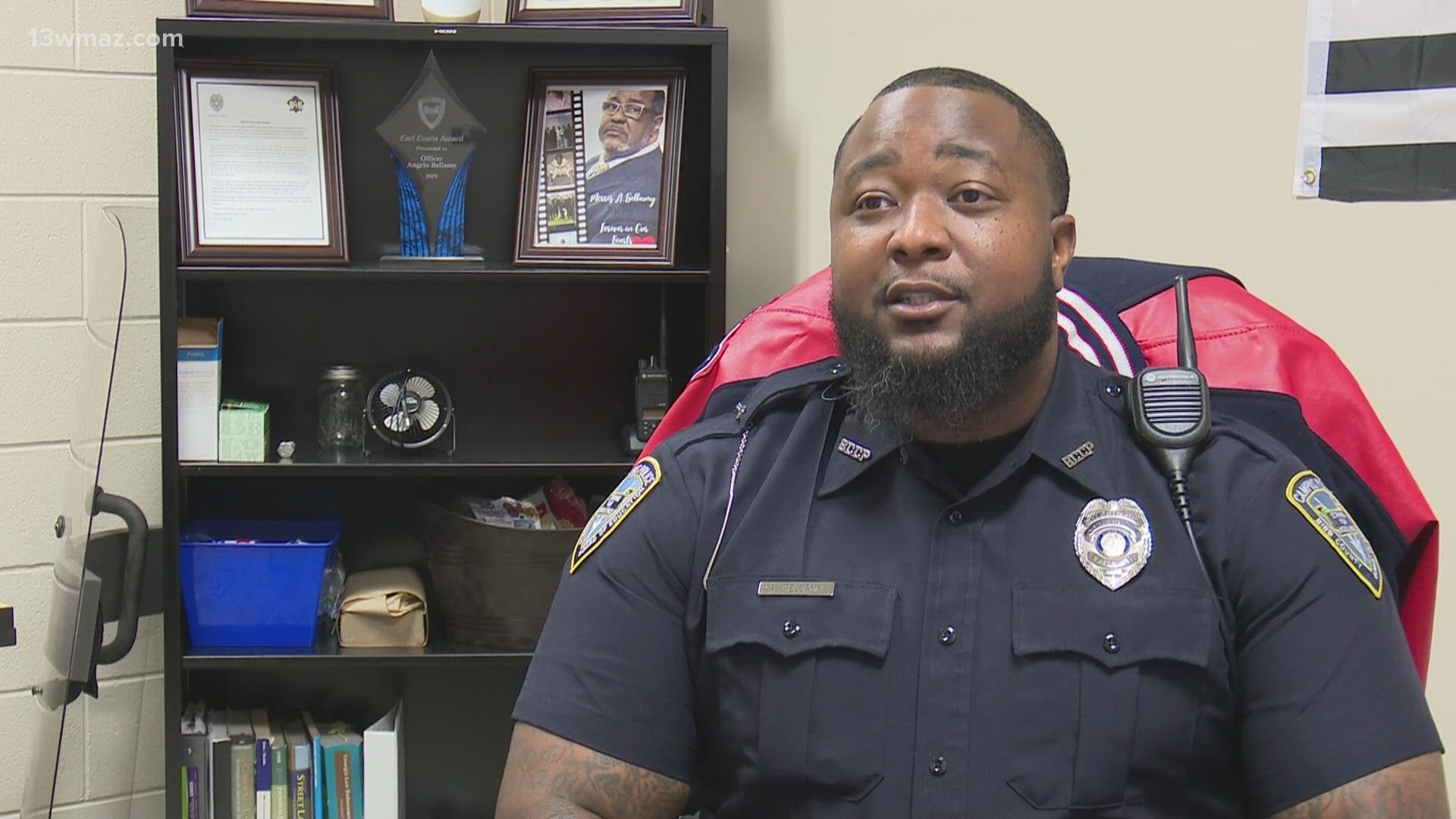 Officer Angelo Bellamy is inspired by Officer Earl Evans and looks forward to carrying his legacy. His goal is to become the Bibb County Campus Police Chief.