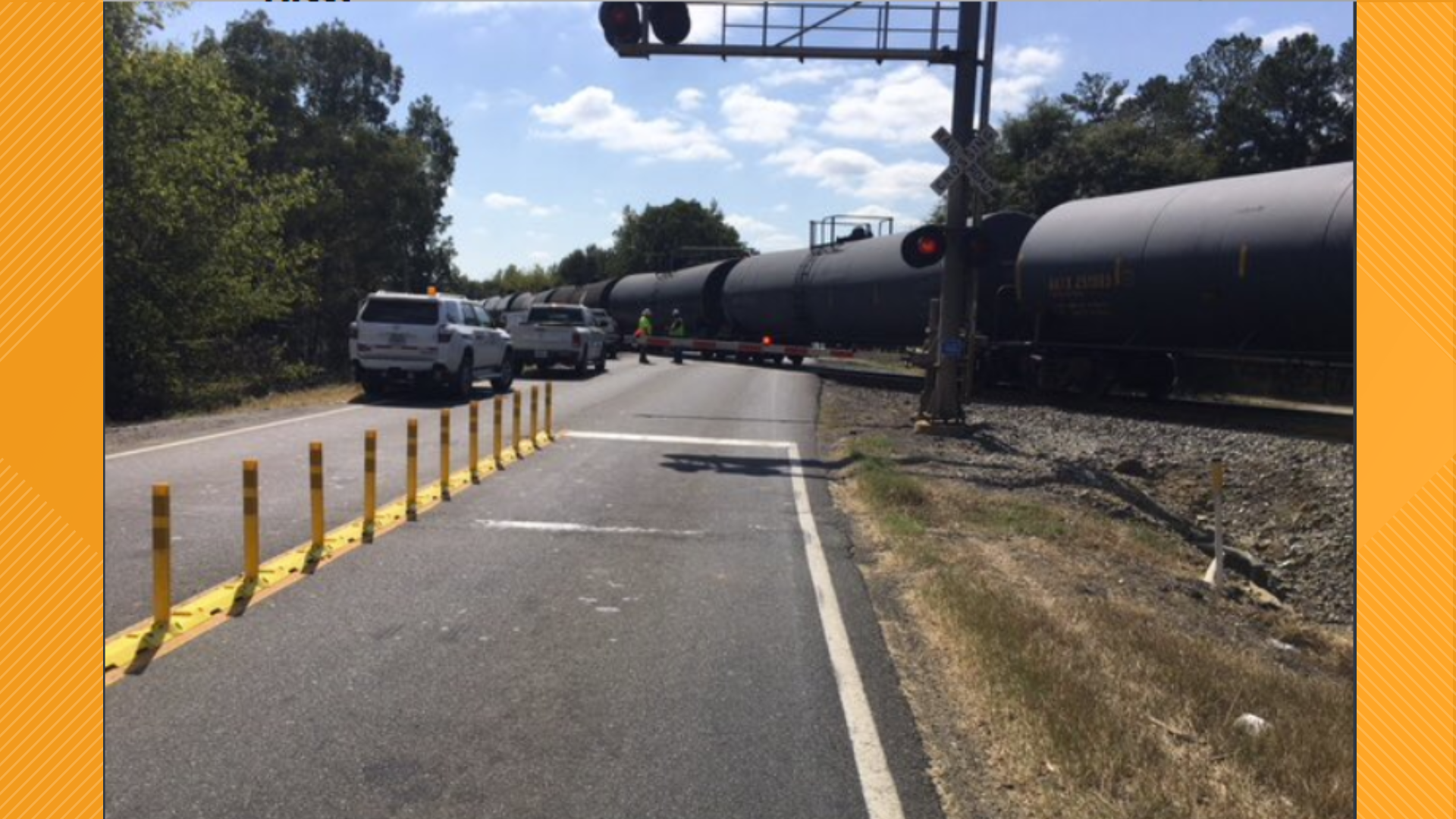 Around 30 train cars are derailed and several major roads are completely blocked