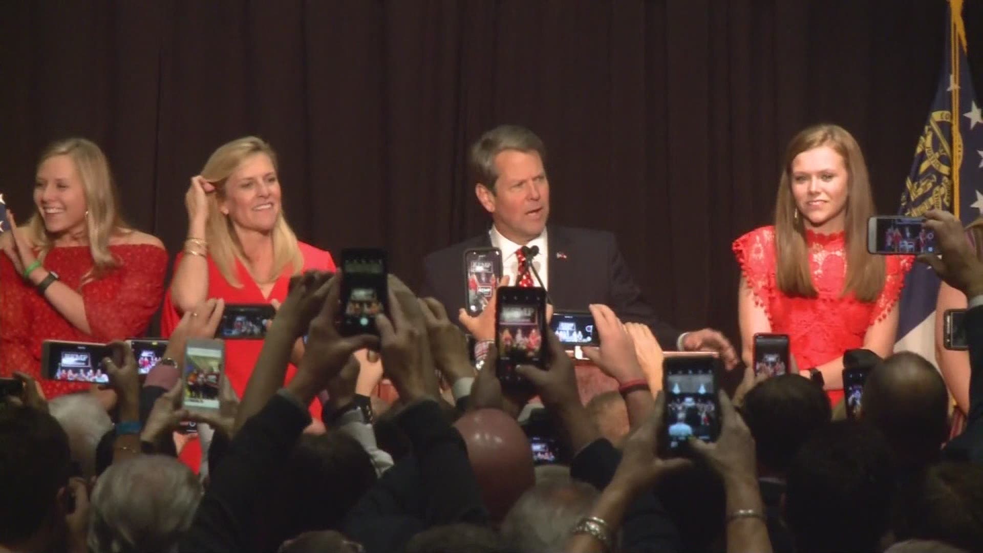 Brian Kemp addresses supporters, confident about victory