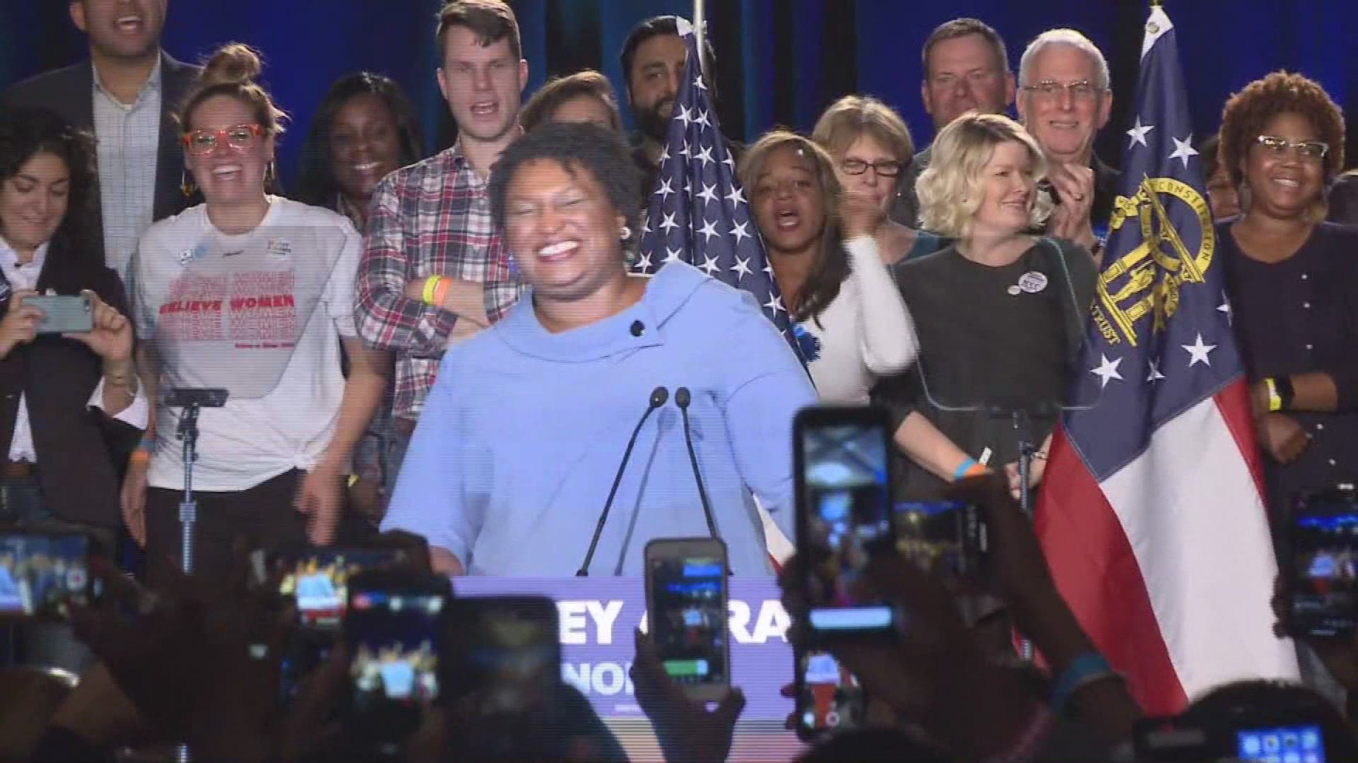 Stacey Abrams addresses supporters, says runoff likely