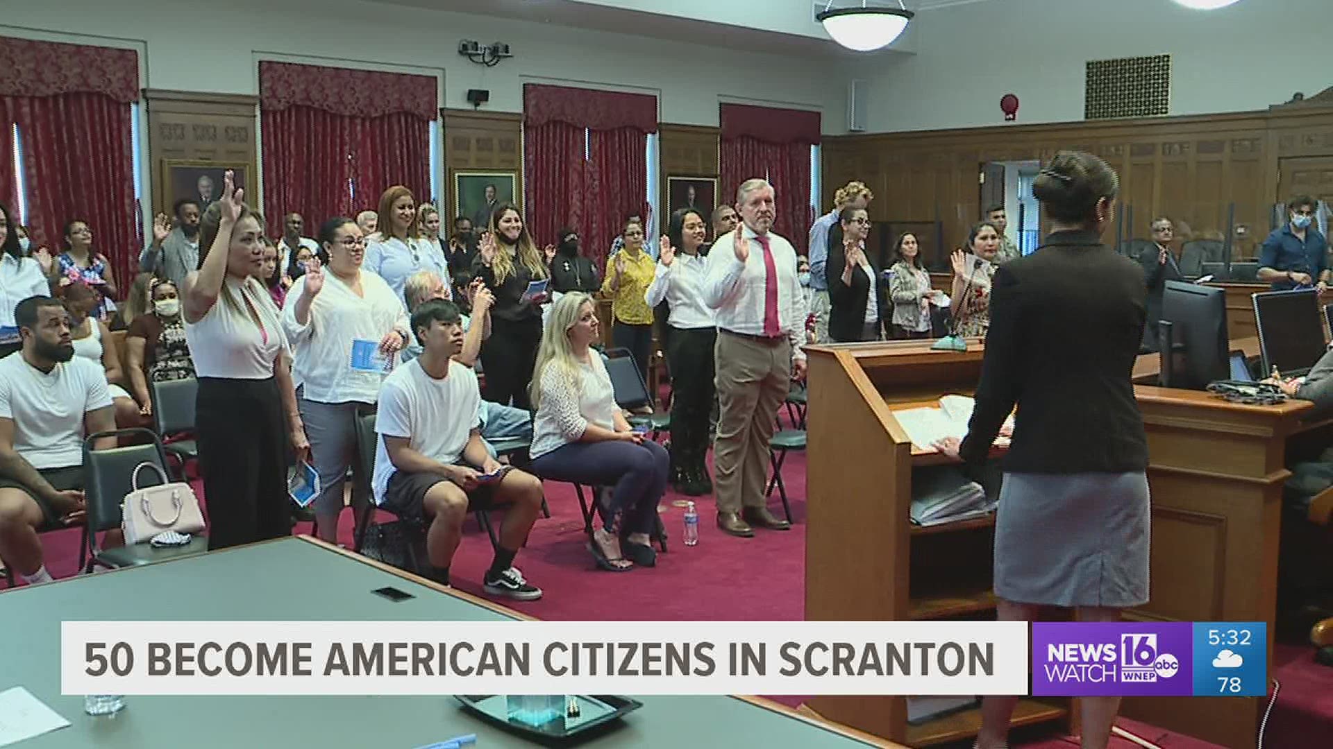 A special day for almost 50 new U.S. citizens—the first in-person naturalization ceremony was held at the federal courthouse in Scranton since the pandemic.