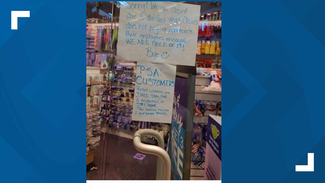 Claire's staff at Jordan Creek Mall post handwritten signs - Vimarsana News