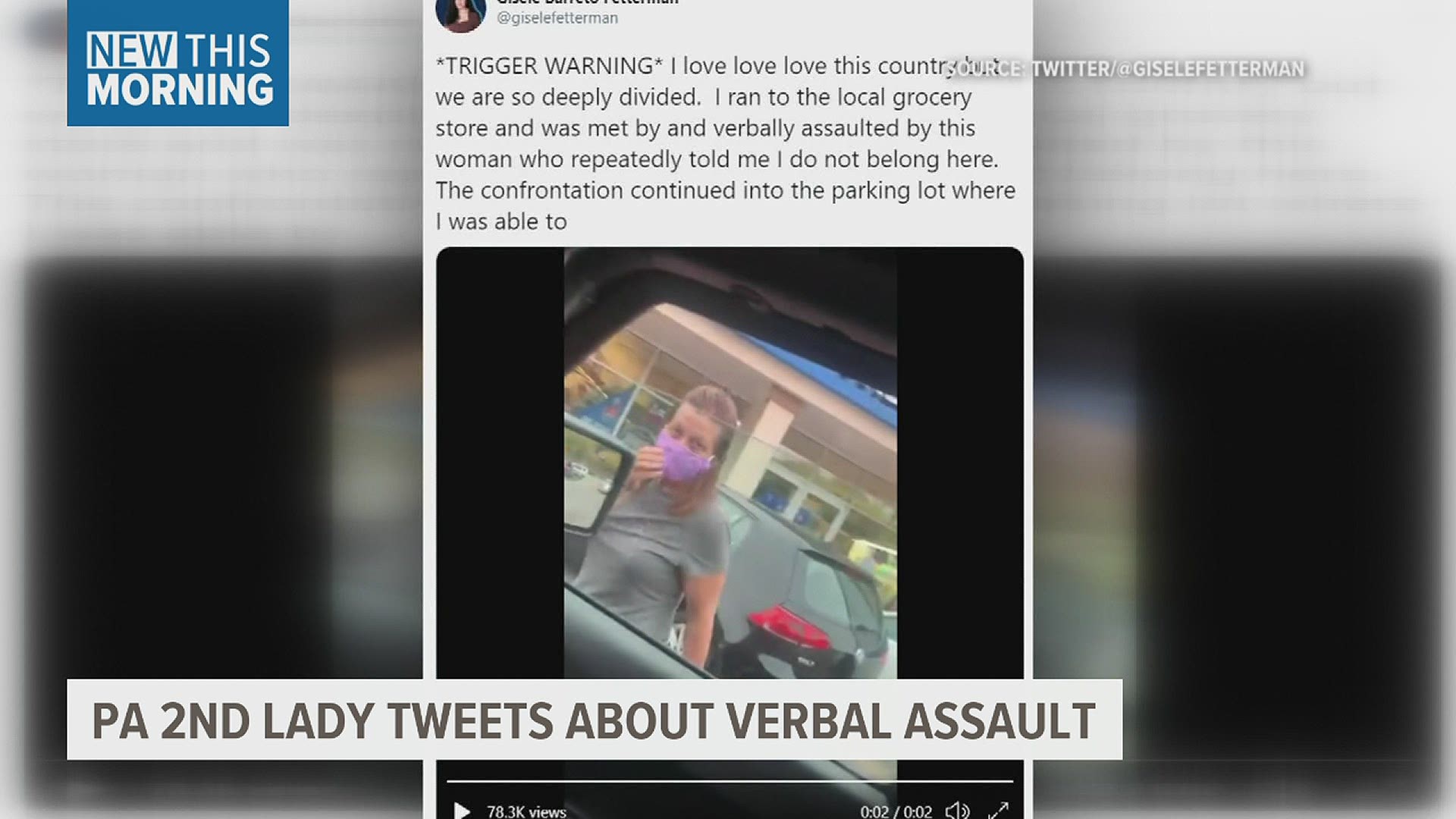Gisele Fetterman, wife of Lt. Gov. John Fetterman, tweeted a video of a woman using a racial slur towards her in a store parking lot.
